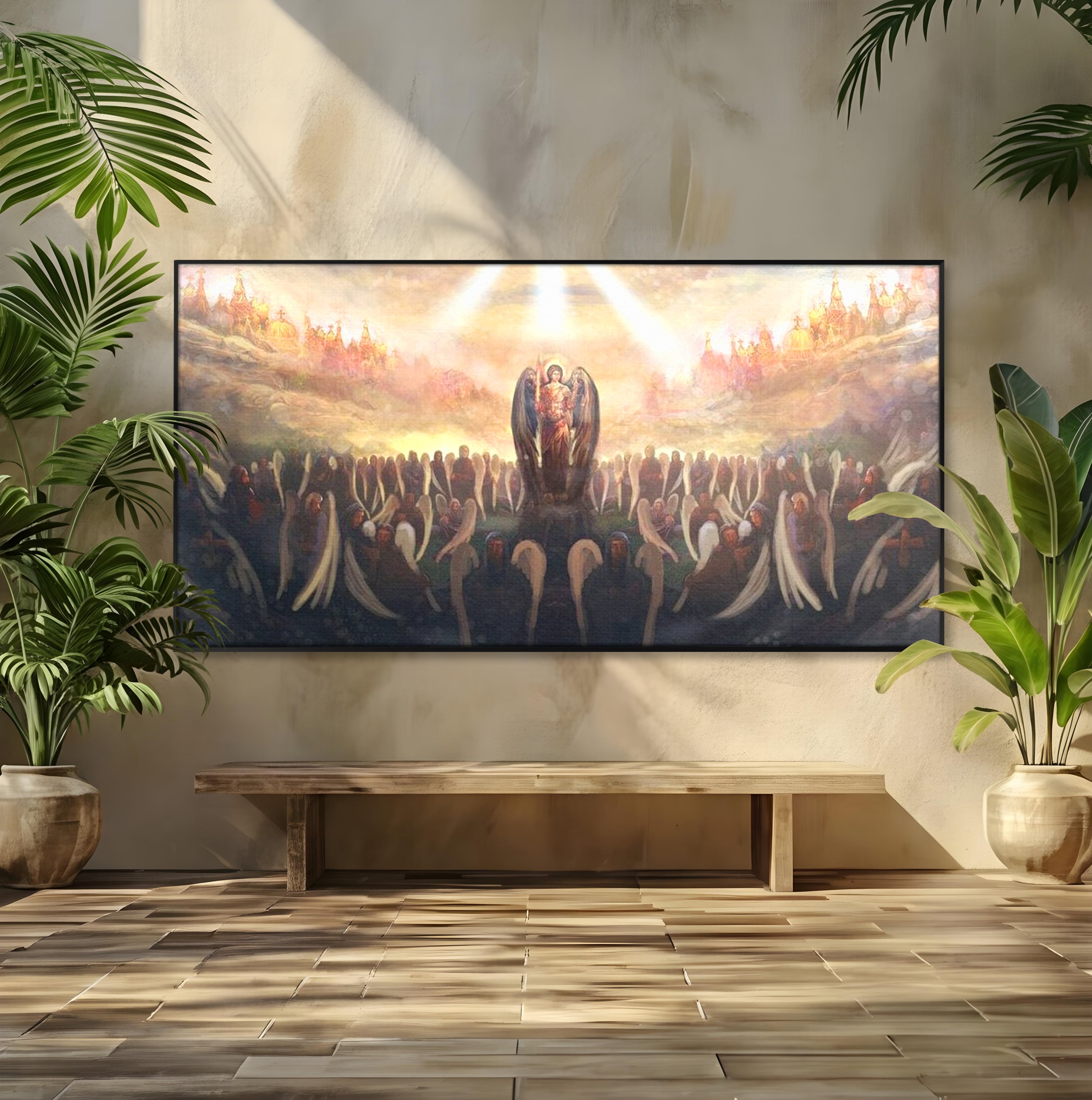 Leinwandbilder Leinwandbilder Premium LuxCanva® H1025 Himmlische Heerscharen, Engel, Himmel, Himmel, Licht, Licht, Flut, Göttlich, Kraft, Segen, Seligkeit, Wohnen, Schlafzimmer