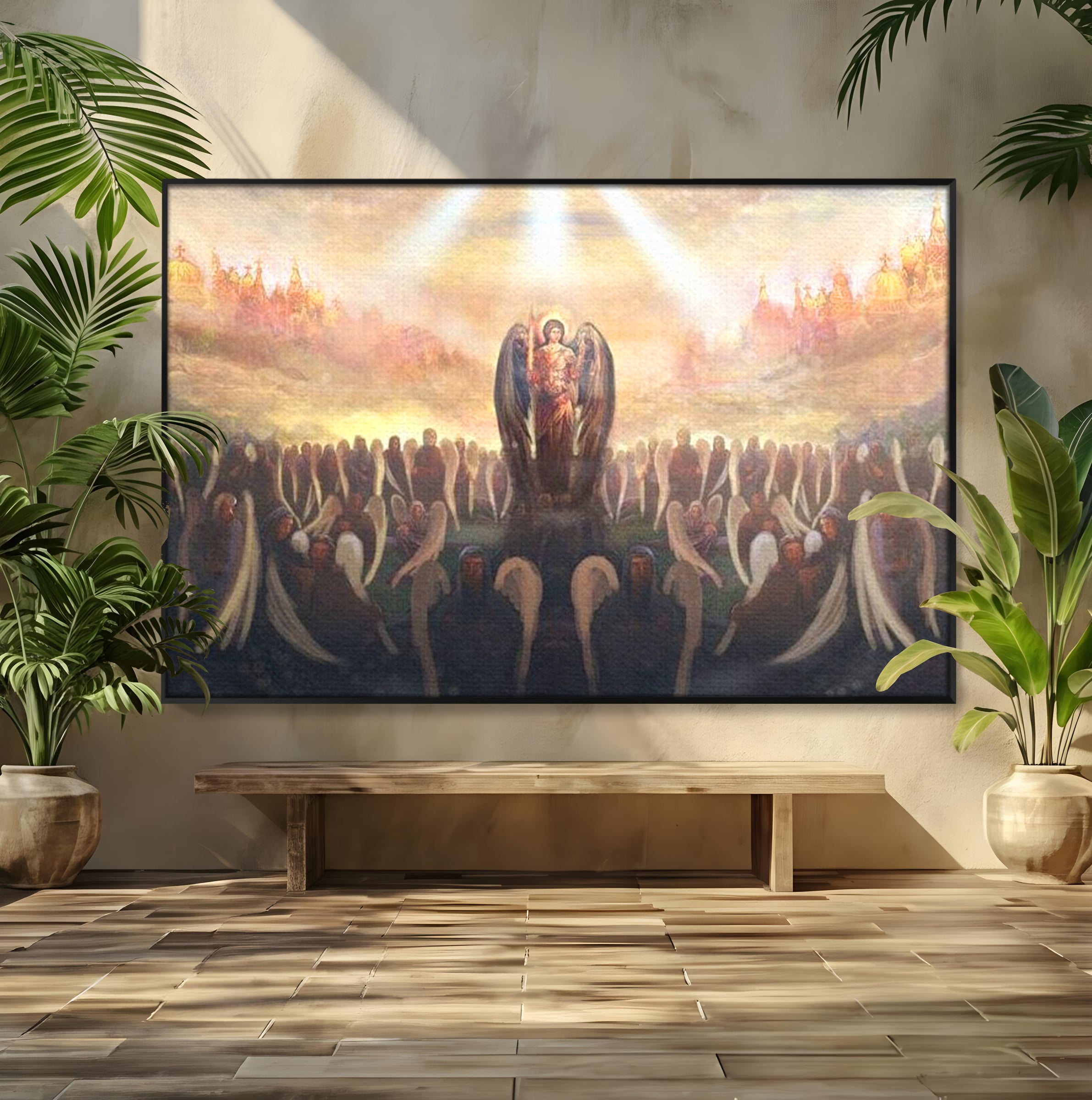 Leinwandbilder Leinwandbilder Premium LuxCanva® H1025 Himmlische Heerscharen, Engel, Himmel, Himmel, Licht, Licht, Flut, Göttlich, Kraft, Segen, Seligkeit, Wohnen, Schlafzimmer