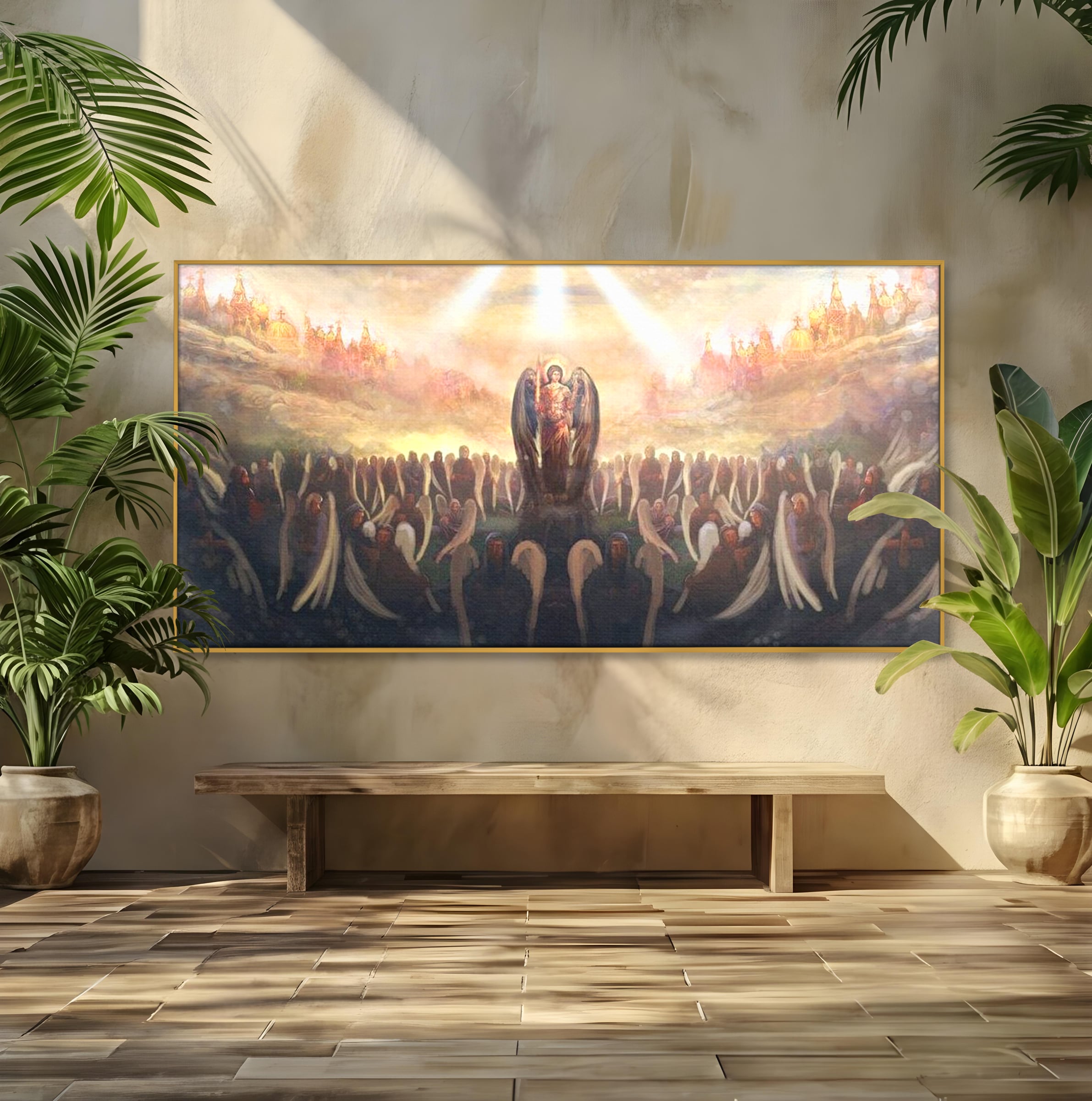 Leinwandbilder Leinwandbilder Premium LuxCanva® H1025 Himmlische Heerscharen, Engel, Himmel, Himmel, Licht, Licht, Flut, Göttlich, Kraft, Segen, Seligkeit, Wohnen, Schlafzimmer