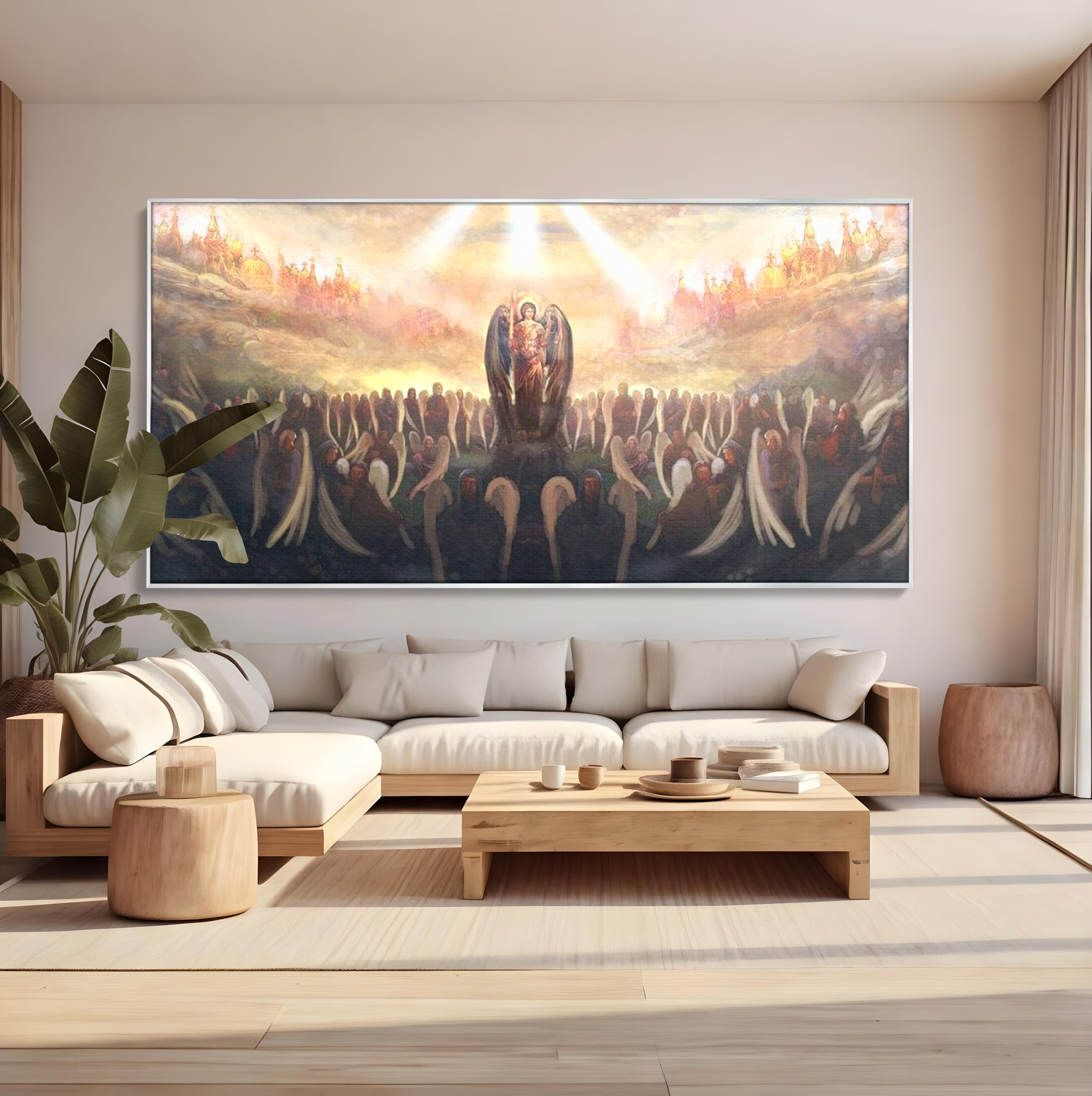 Leinwandbilder Leinwandbilder Premium LuxCanva® H1025 Himmlische Heerscharen, Engel, Himmel, Himmel, Licht, Licht, Flut, Göttlich, Kraft, Segen, Seligkeit, Wohnen, Schlafzimmer
