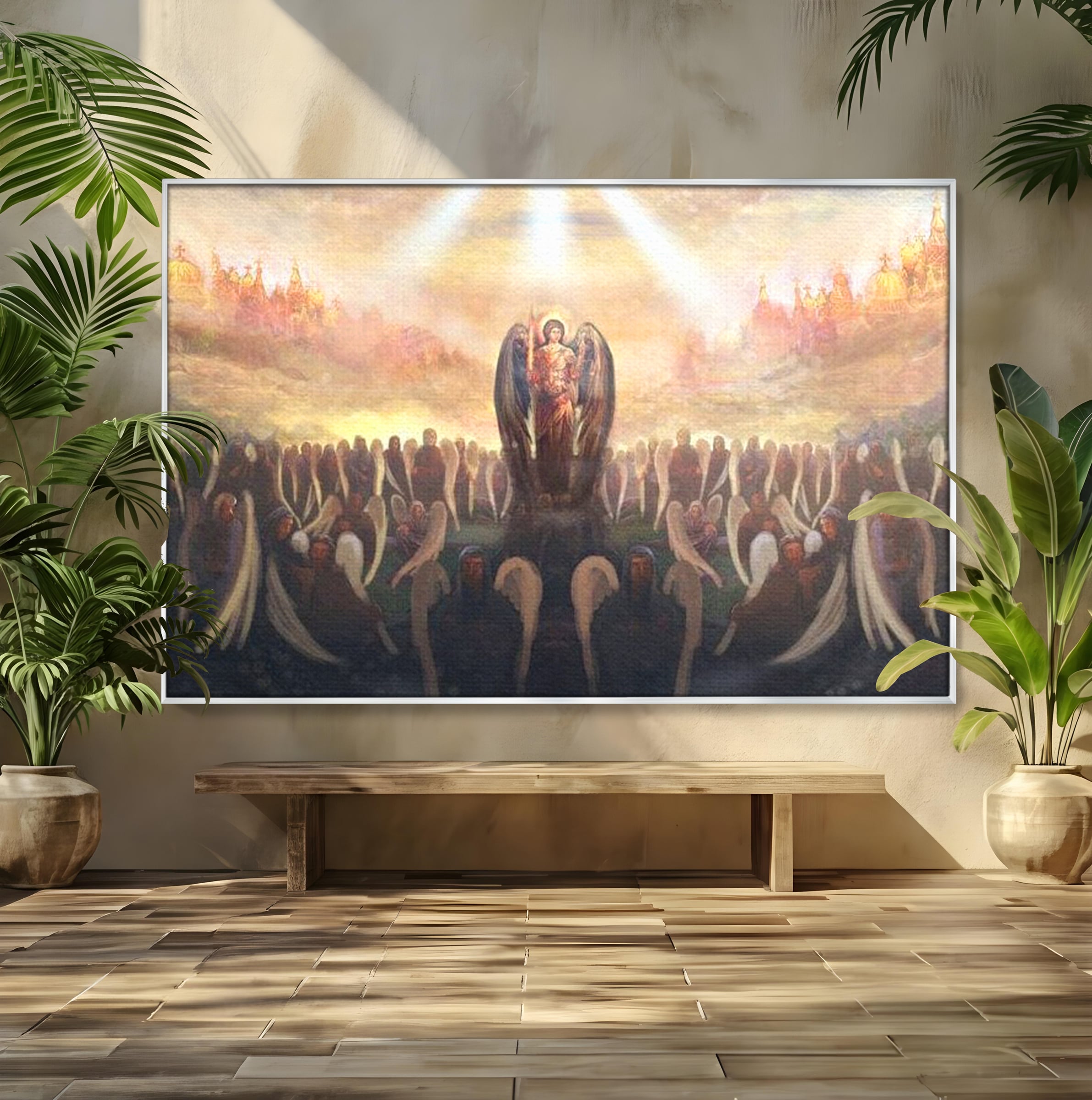 Leinwandbilder Leinwandbilder Premium LuxCanva® H1025 Himmlische Heerscharen, Engel, Himmel, Himmel, Licht, Licht, Flut, Göttlich, Kraft, Segen, Seligkeit, Wohnen, Schlafzimmer