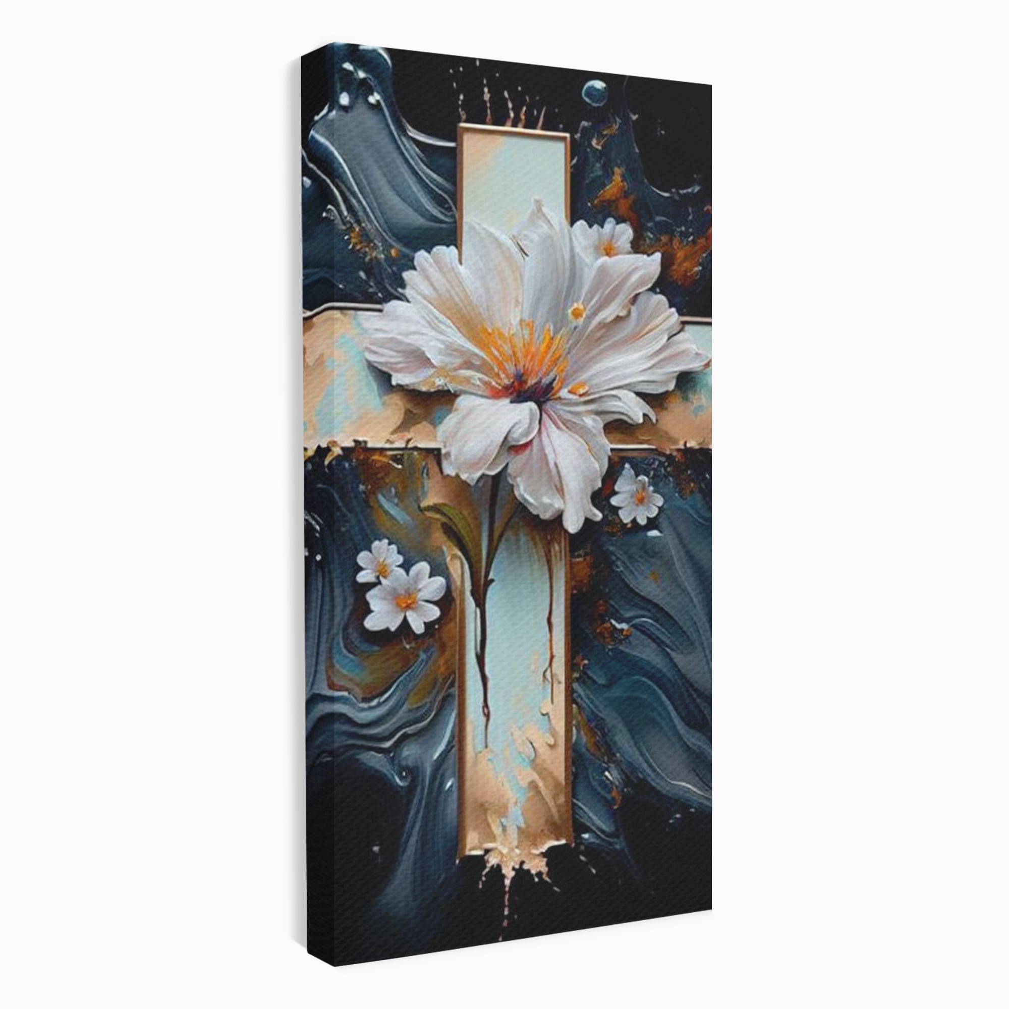 Tablou Canvas Premium LuxCanva® H1026 Crucea cu Flori ,  Flori, Cruce, Delicatete, Gingasie, Speranta, Puritate, Univers, Cale, Living, Dormitor