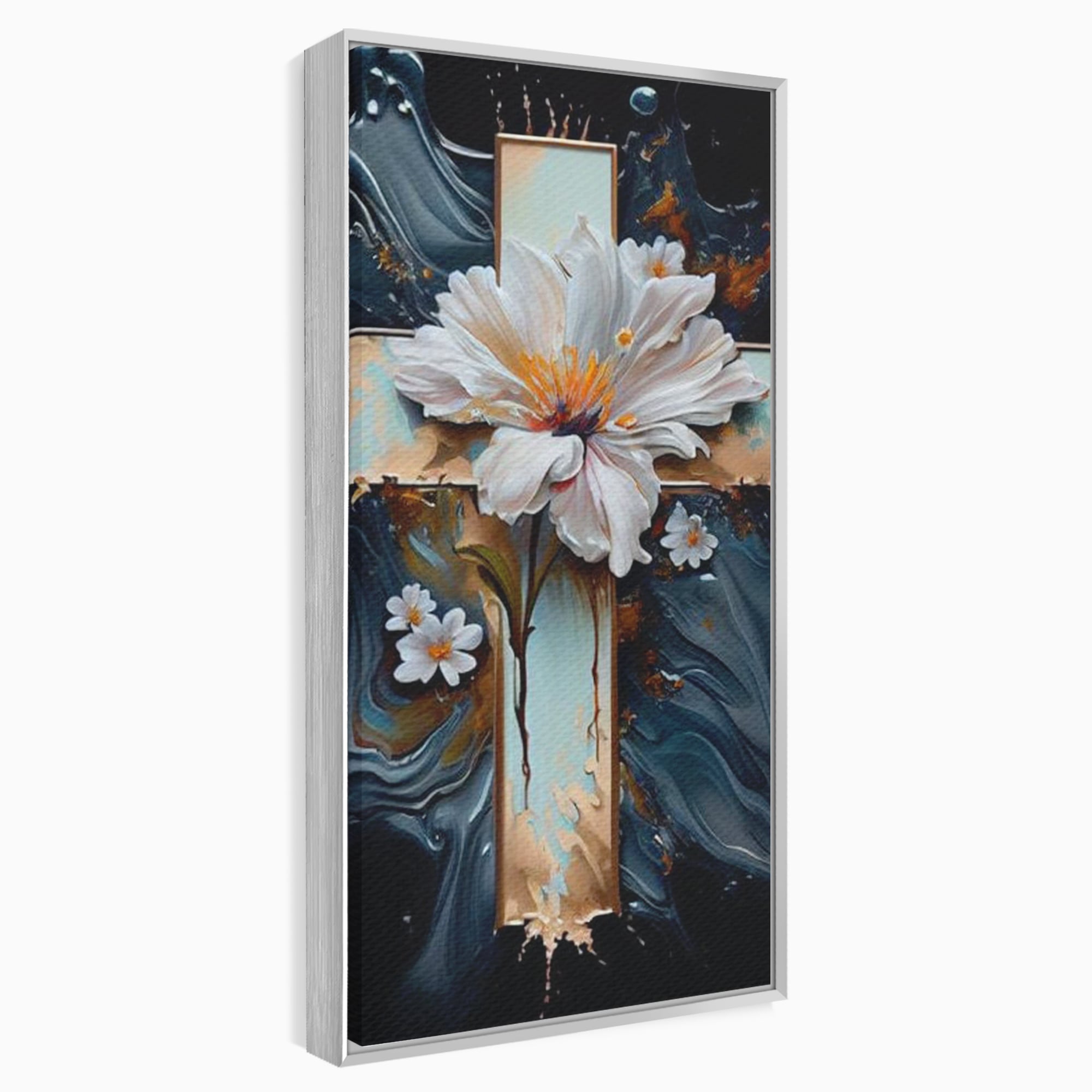 Tablou Canvas Premium LuxCanva® H1026 Crucea cu Flori ,  Flori, Cruce, Delicatete, Gingasie, Speranta, Puritate, Univers, Cale, Living, Dormitor