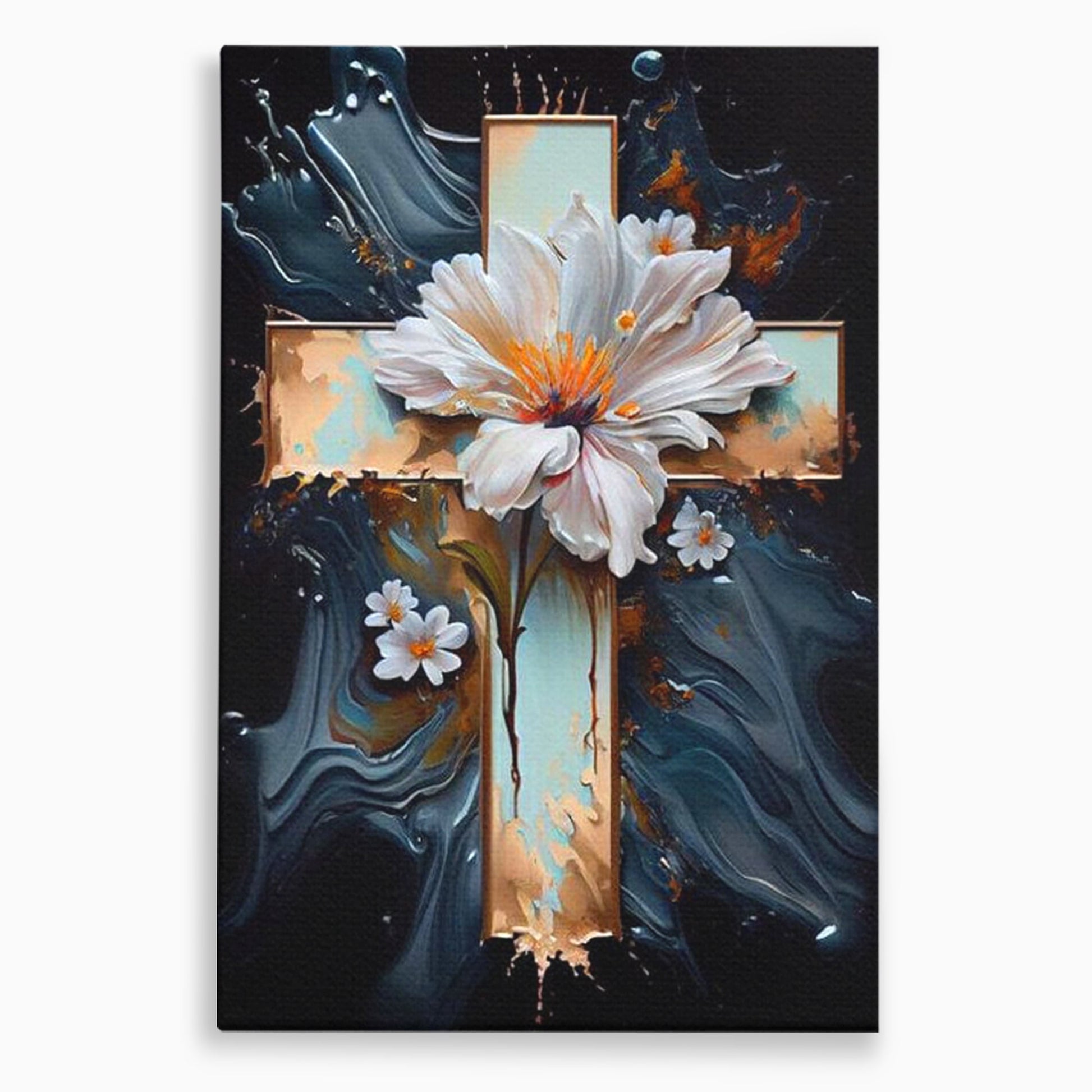 Tablou Canvas Premium LuxCanva® H1026 Crucea cu Flori ,  Flori, Cruce, Delicatete, Gingasie, Speranta, Puritate, Univers, Cale, Living, Dormitor