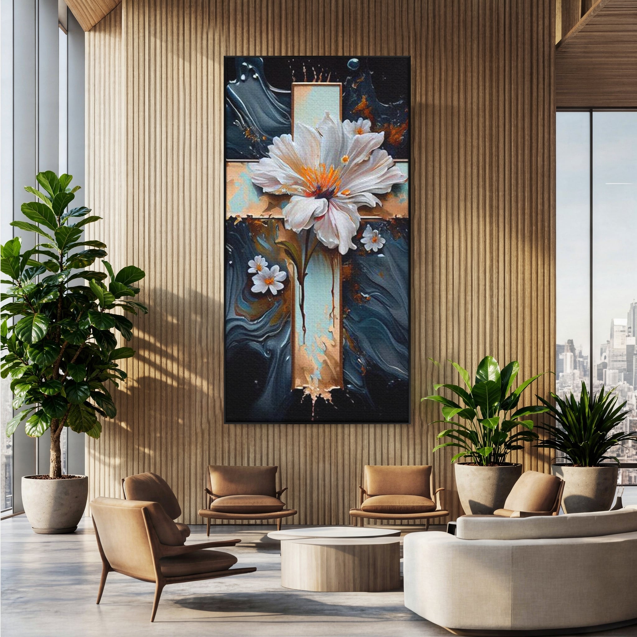 Tablou Canvas Premium LuxCanva® H1026 Crucea cu Flori ,  Flori, Cruce, Delicatete, Gingasie, Speranta, Puritate, Univers, Cale, Living, Dormitor