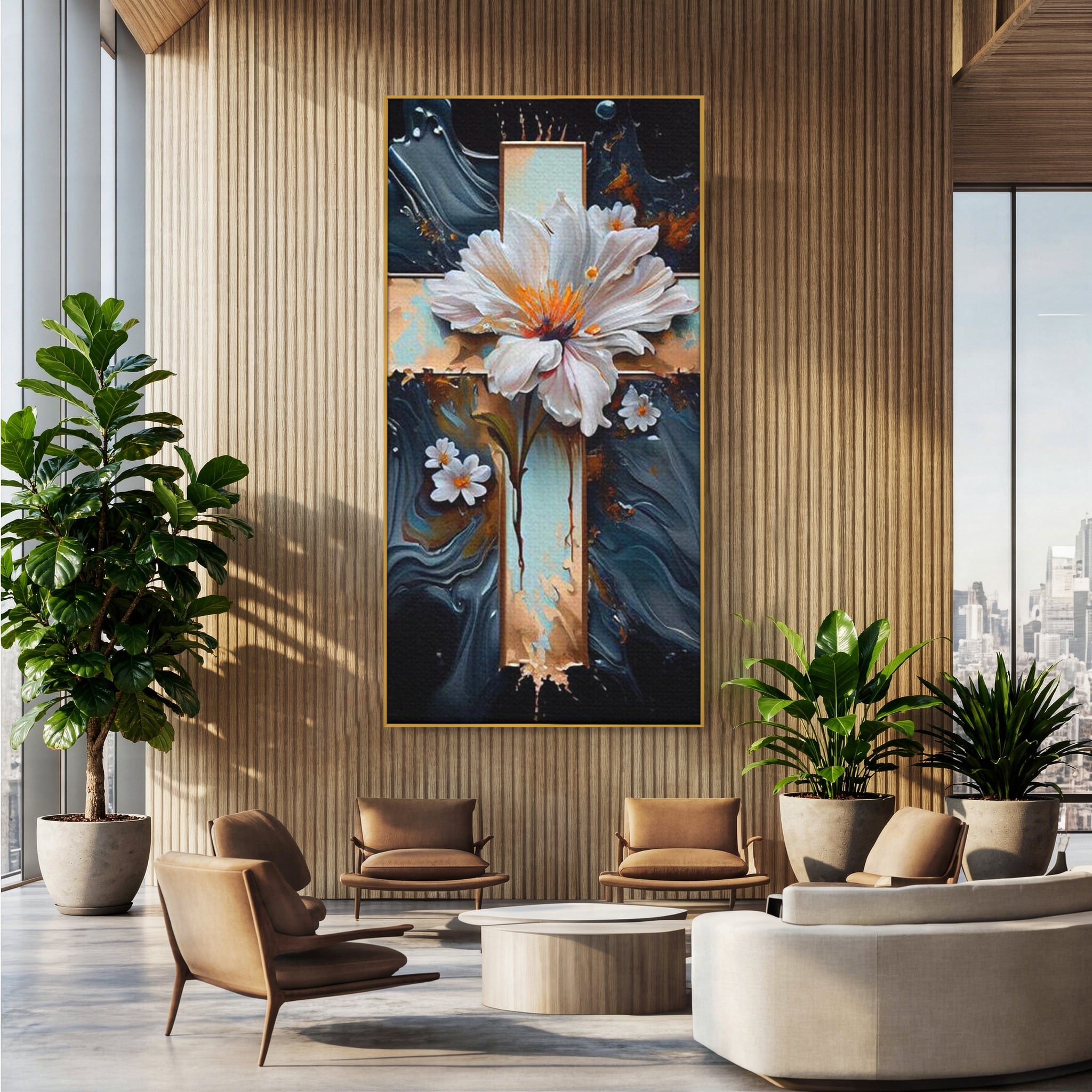 Tablou Canvas Premium LuxCanva® H1026 Crucea cu Flori ,  Flori, Cruce, Delicatete, Gingasie, Speranta, Puritate, Univers, Cale, Living, Dormitor