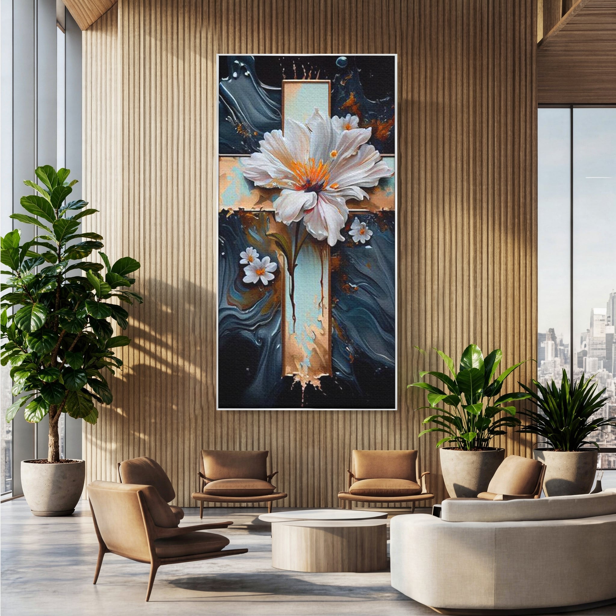 Tablou Canvas Premium LuxCanva® H1026 Crucea cu Flori ,  Flori, Cruce, Delicatete, Gingasie, Speranta, Puritate, Univers, Cale, Living, Dormitor
