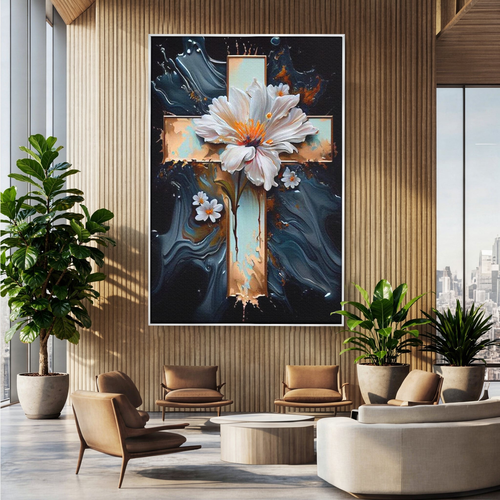 Tablou Canvas Premium LuxCanva® H1026 Crucea cu Flori ,  Flori, Cruce, Delicatete, Gingasie, Speranta, Puritate, Univers, Cale, Living, Dormitor