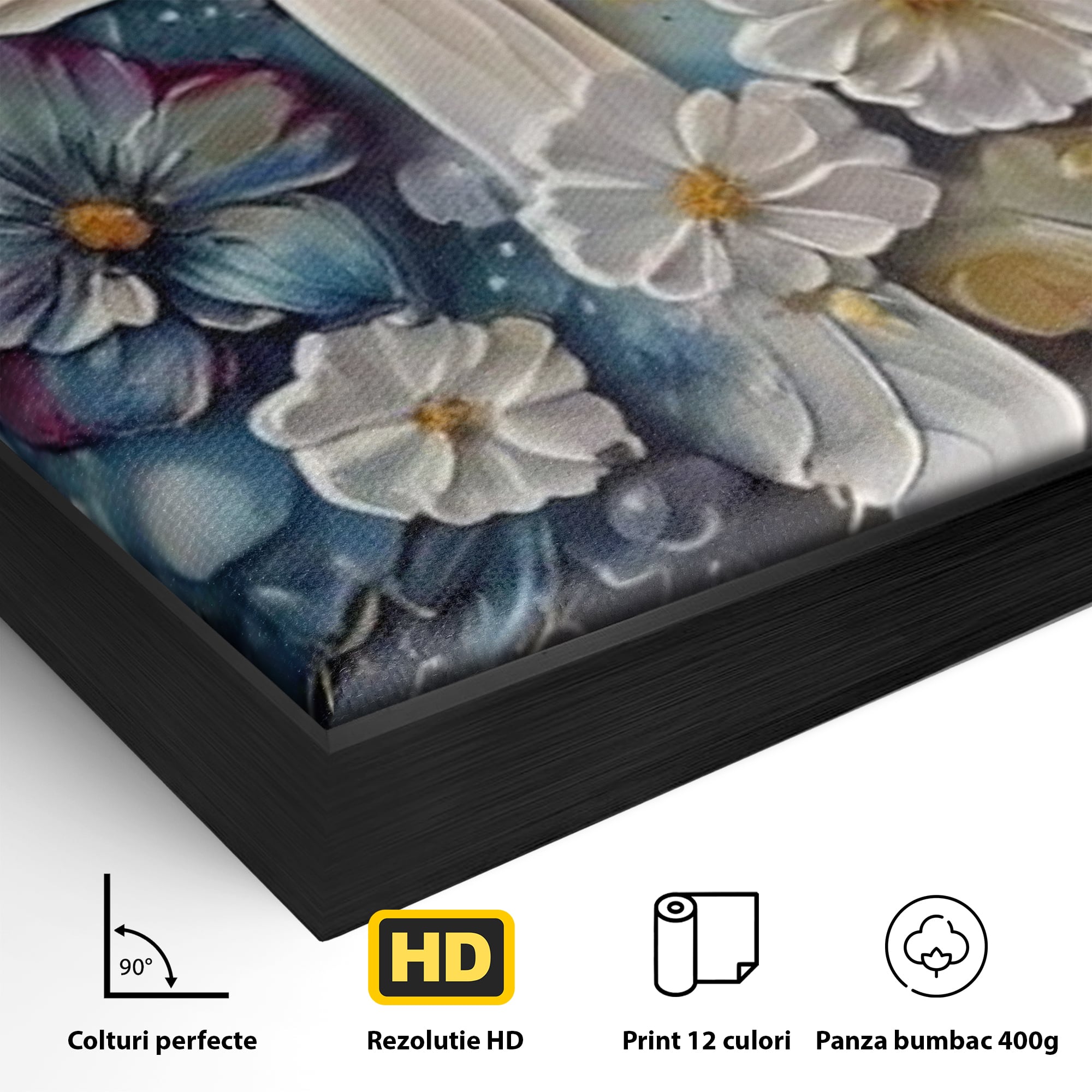 Tablou Canvas Premium LuxCanva® H1027 Credinta Prin Cruce Florala ,  Multicolor, Cruce, Flori, Divin, Liniste, Creatie, Credinta, Naturalete, Living