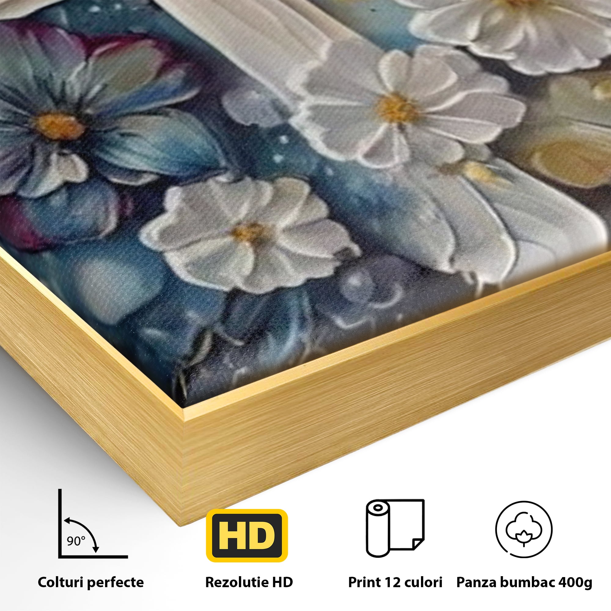 Tablou Canvas Premium LuxCanva® H1027 Credinta Prin Cruce Florala ,  Multicolor, Cruce, Flori, Divin, Liniste, Creatie, Credinta, Naturalete, Living