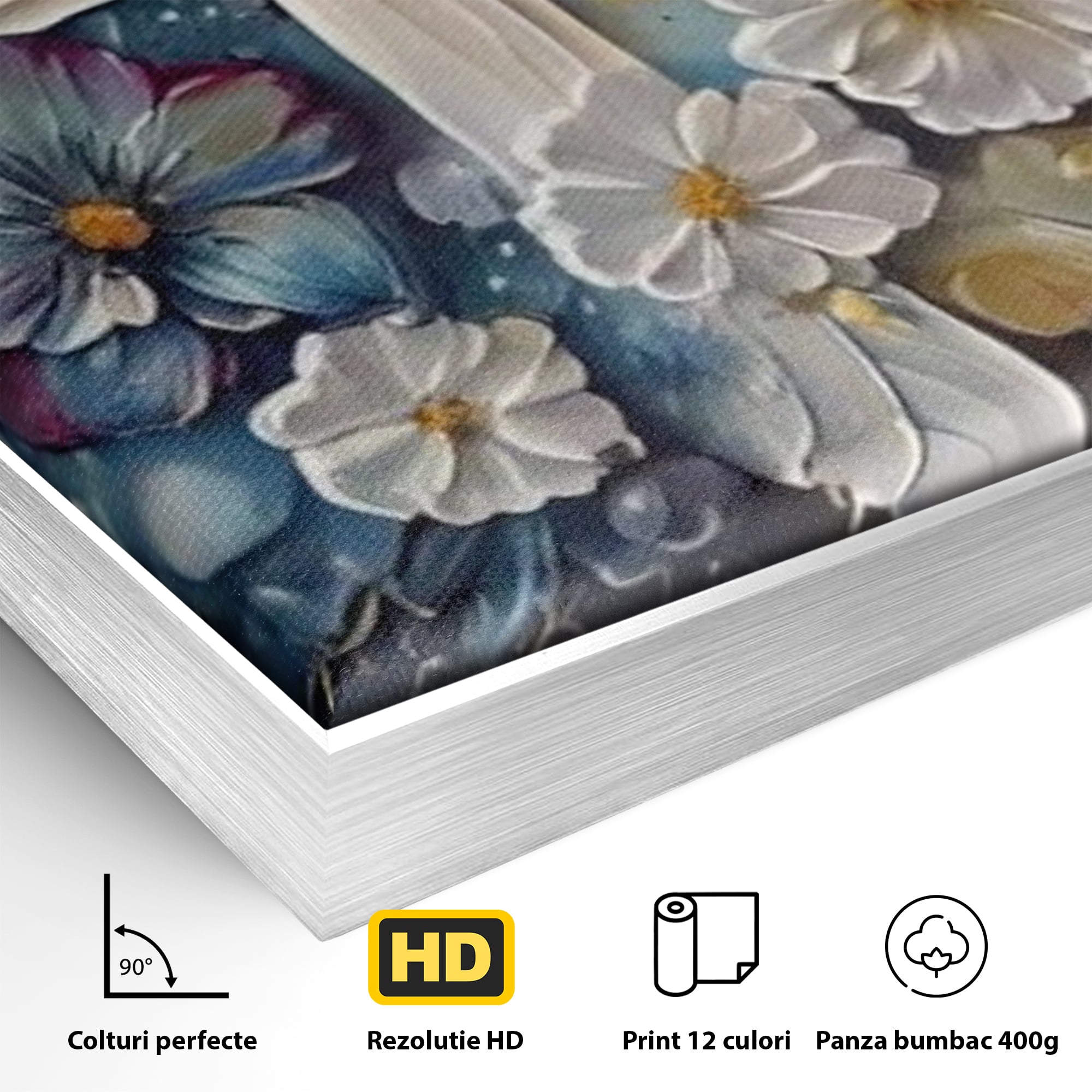 Tablou Canvas Premium LuxCanva® H1027 Credinta Prin Cruce Florala ,  Multicolor, Cruce, Flori, Divin, Liniste, Creatie, Credinta, Naturalete, Living
