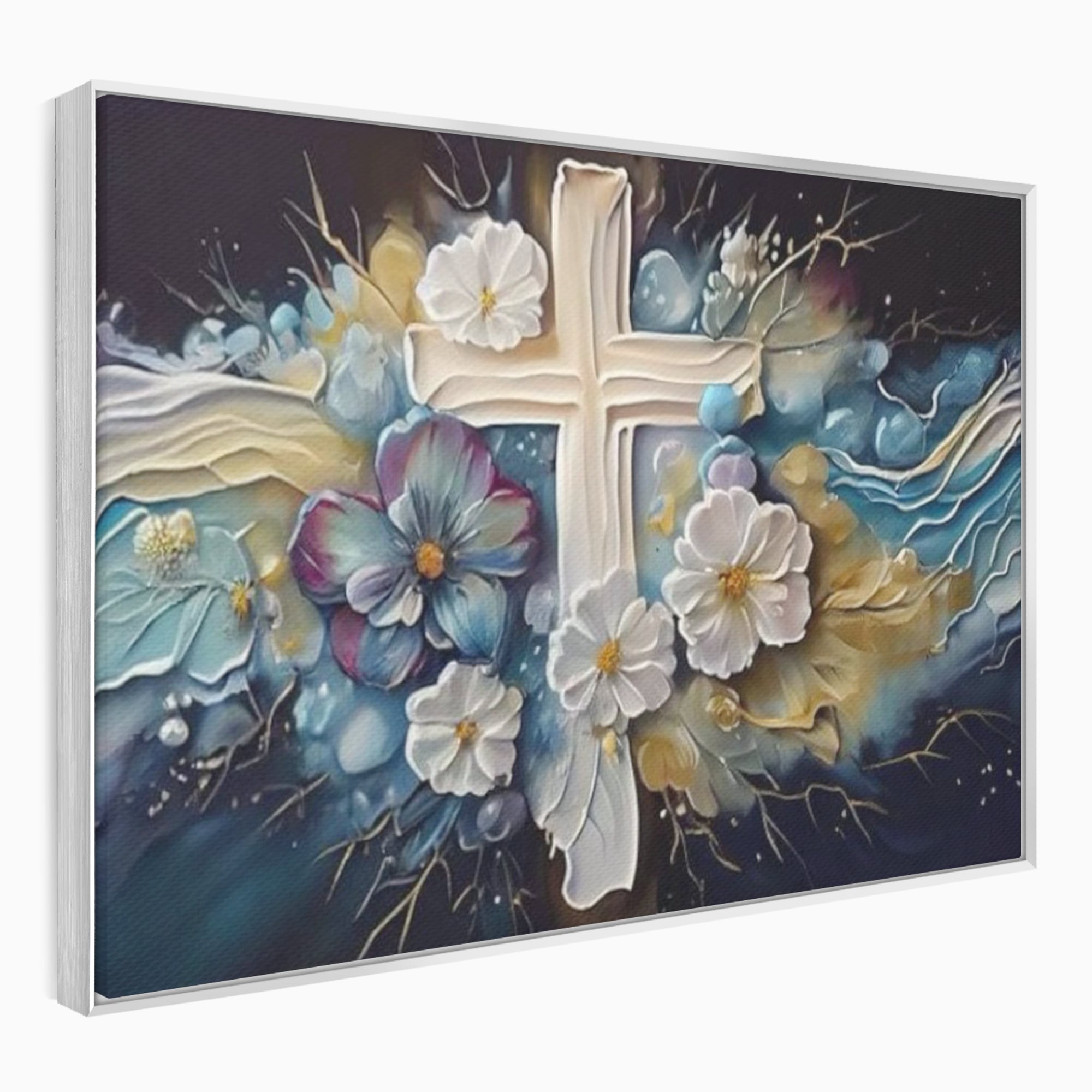 Tablou Canvas Premium LuxCanva® H1027 Credinta Prin Cruce Florala ,  Multicolor, Cruce, Flori, Divin, Liniste, Creatie, Credinta, Naturalete, Living