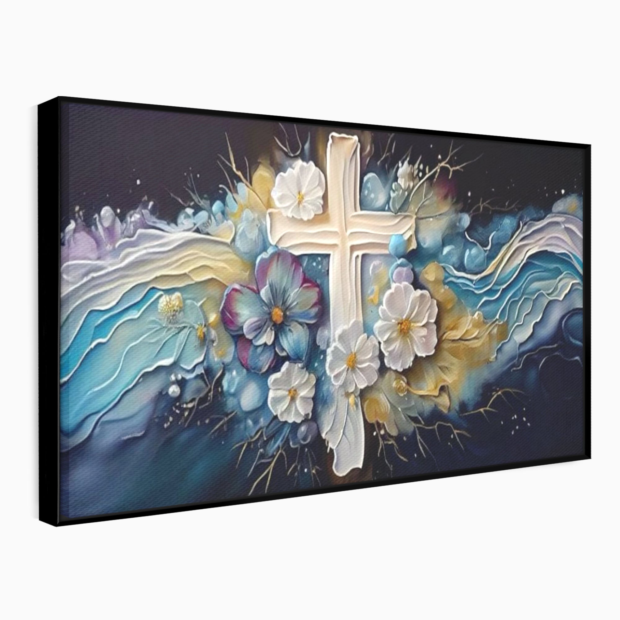 Tablou Canvas Premium LuxCanva® H1027 Credinta Prin Cruce Florala ,  Multicolor, Cruce, Flori, Divin, Liniste, Creatie, Credinta, Naturalete, Living