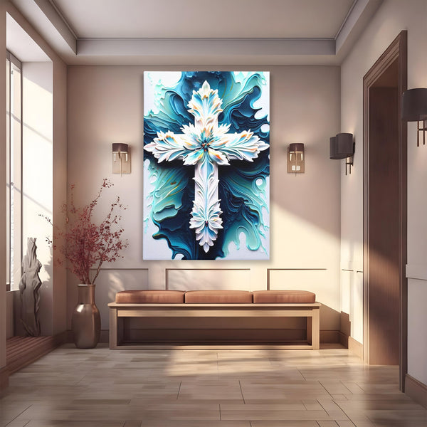 Tablou Canvas Premium LuxCanva® H1028 Puterea Crucii din Flori , Maiestrie, Arta, Cruce, Flori, Credinta, Inspiratie, Pace, Suflet, Armonie, Living