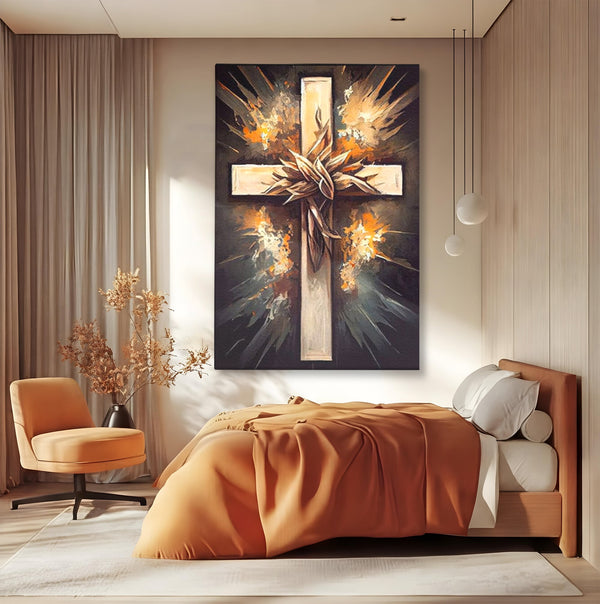 Tablou Canvas Premium LuxCanva® H1029 Ecoul Sacru al Jerfei , Coroana, Spini, Sacrificiu, Divin, Mantuire, Biblic, Jertfa, Cruce, Living, Dormitor