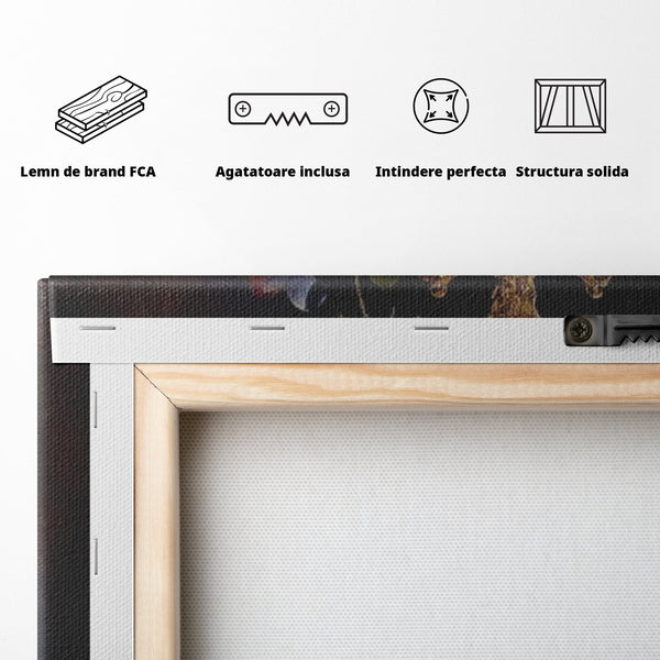 Tablou Canvas Premium LuxCanva® H1030 Natura Statica Sacra , Simboluri, Cruce, Rod, Pamant, Fructe, Vin, Sacru, Lumina, Umbra, Living, Dormitor
