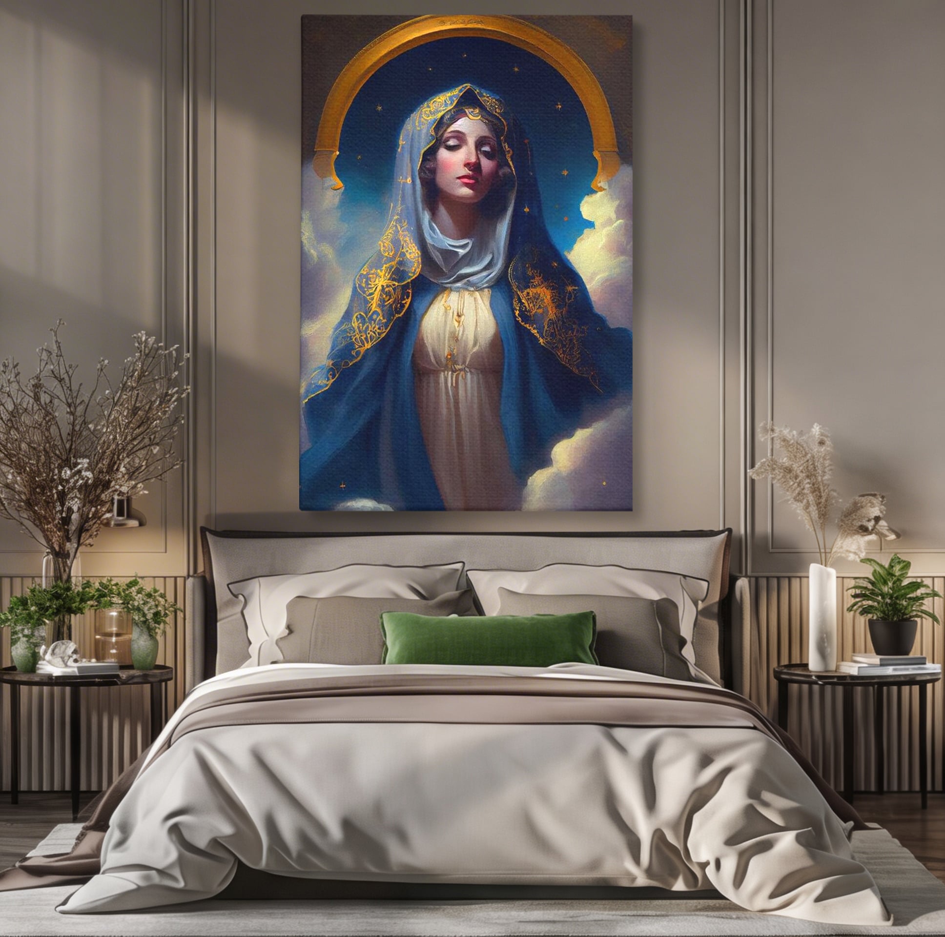Tablou Canvas Premium LuxCanva® H1031, Divinitate si Gratie, Feciara Maria, Divinitate, Lumina, Credinta, Gratie, Ceresc, Pace Interioara, Spiritualitate, Living, Dormitor