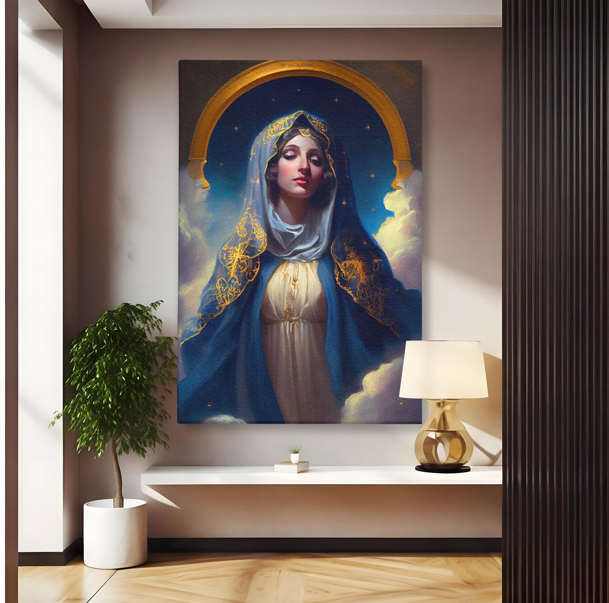 Tablou Canvas Premium LuxCanva® H1031, Divinitate si Gratie, Feciara Maria, Divinitate, Lumina, Credinta, Gratie, Ceresc, Pace Interioara, Spiritualitate, Living, Dormitor