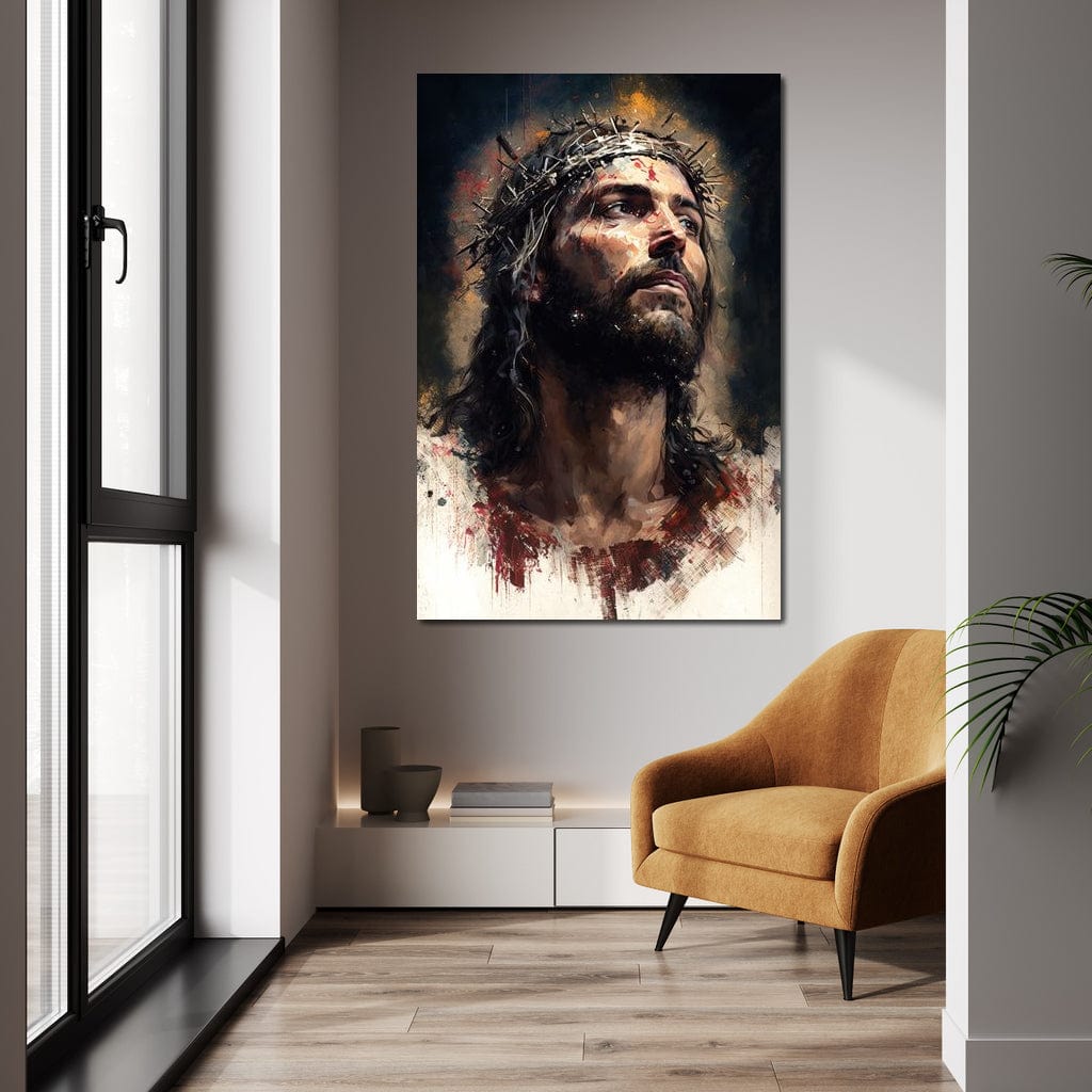 Tablou Canvas Premium LuxCanva® H1032, Patimile Mantuitorului, Iisus, Credinta, Mantuire, Sacrificiu, Coroana de Spini, Forta Interioara, Arta Religioasa, Living, Dormitor
