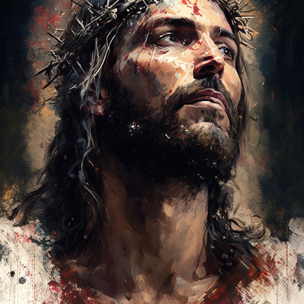 Tablou Canvas Premium LuxCanva® H1032, Patimile Mantuitorului, Iisus, Credinta, Mantuire, Sacrificiu, Coroana de Spini, Forta Interioara, Arta Religioasa, Living, Dormitor