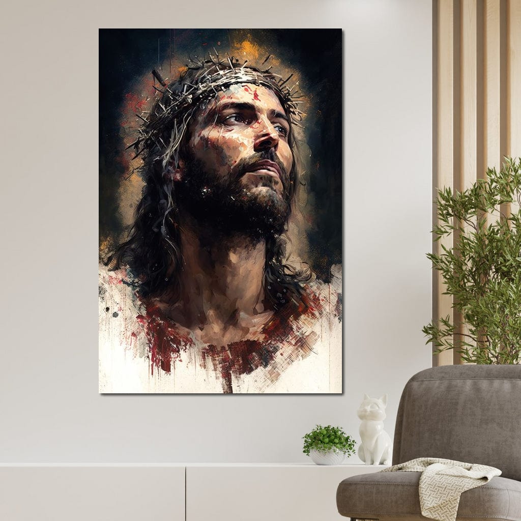 Tablou Canvas Premium LuxCanva® H1032, Patimile Mantuitorului, Iisus, Credinta, Mantuire, Sacrificiu, Coroana de Spini, Forta Interioara, Arta Religioasa, Living, Dormitor