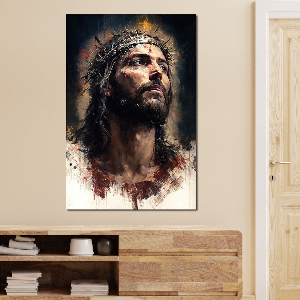 Tablou Canvas Premium LuxCanva® H1032, Patimile Mantuitorului, Iisus, Credinta, Mantuire, Sacrificiu, Coroana de Spini, Forta Interioara, Arta Religioasa, Living, Dormitor