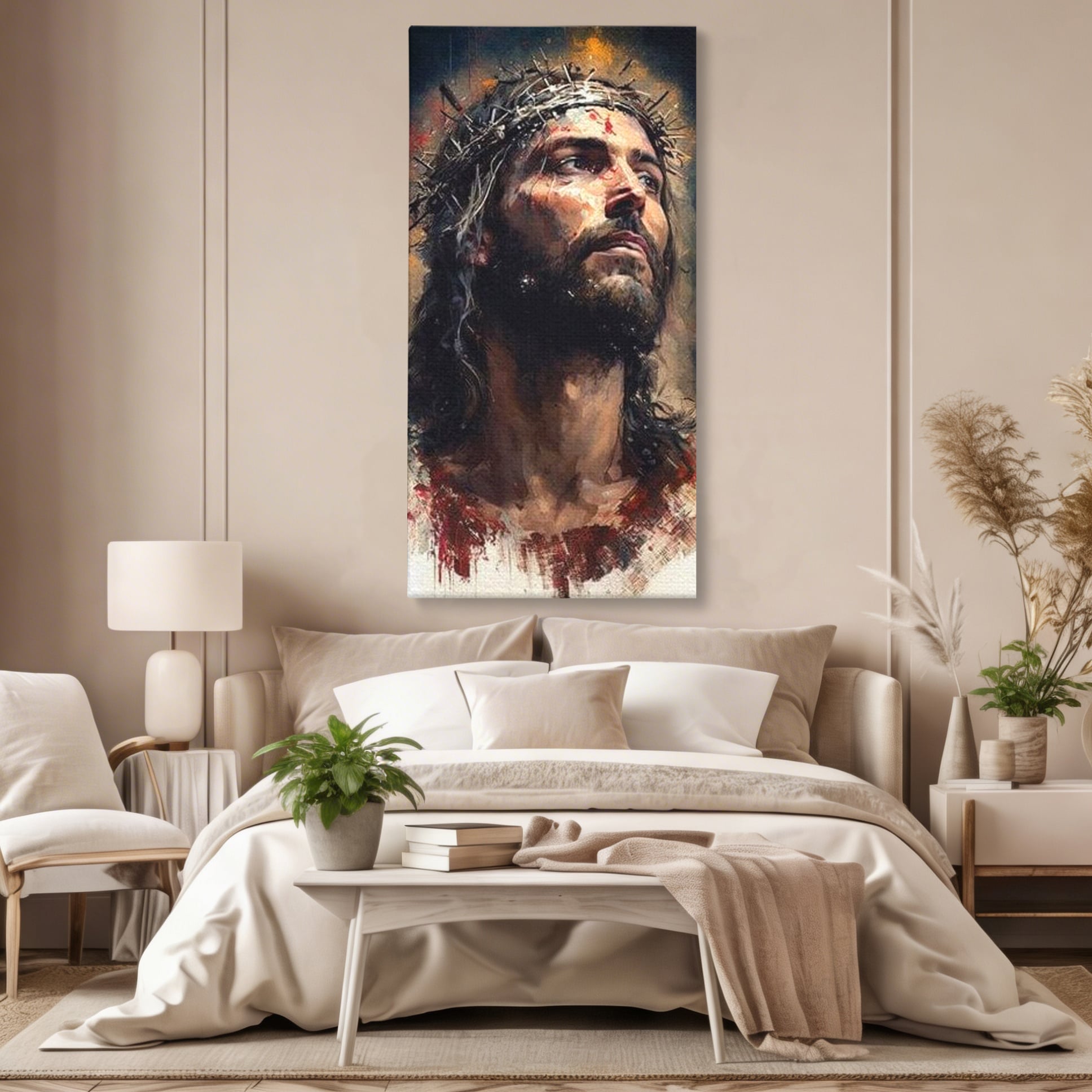Tablou Canvas Premium LuxCanva® H1032, Patimile Mantuitorului, Iisus, Credinta, Mantuire, Sacrificiu, Coroana de Spini, Forta Interioara, Arta Religioasa, Living, Dormitor