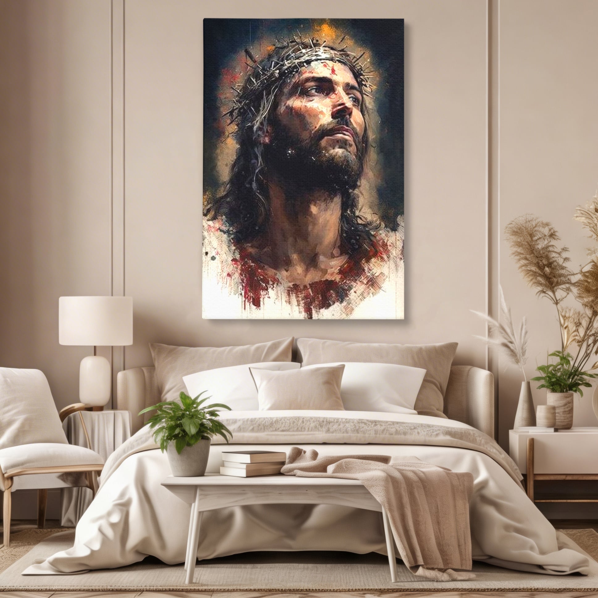 Tablou Canvas Premium LuxCanva® H1032, Patimile Mantuitorului, Iisus, Credinta, Mantuire, Sacrificiu, Coroana de Spini, Forta Interioara, Arta Religioasa, Living, Dormitor