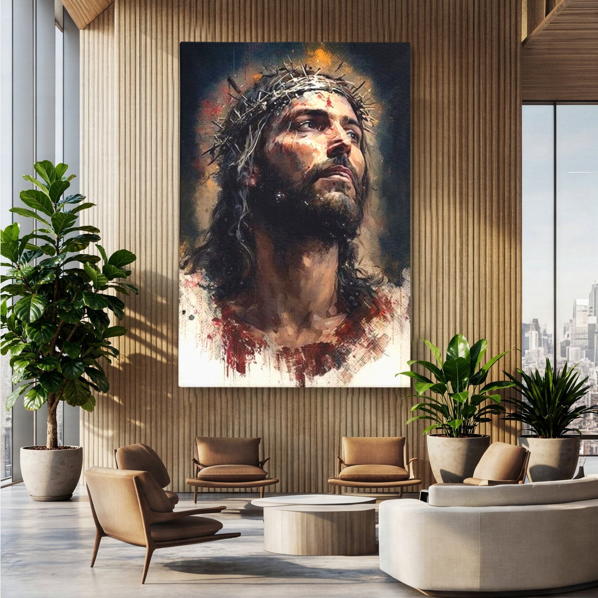 Tablou Canvas Premium LuxCanva® H1032, Patimile Mantuitorului, Iisus, Credinta, Mantuire, Sacrificiu, Coroana de Spini, Forta Interioara, Arta Religioasa, Living, Dormitor