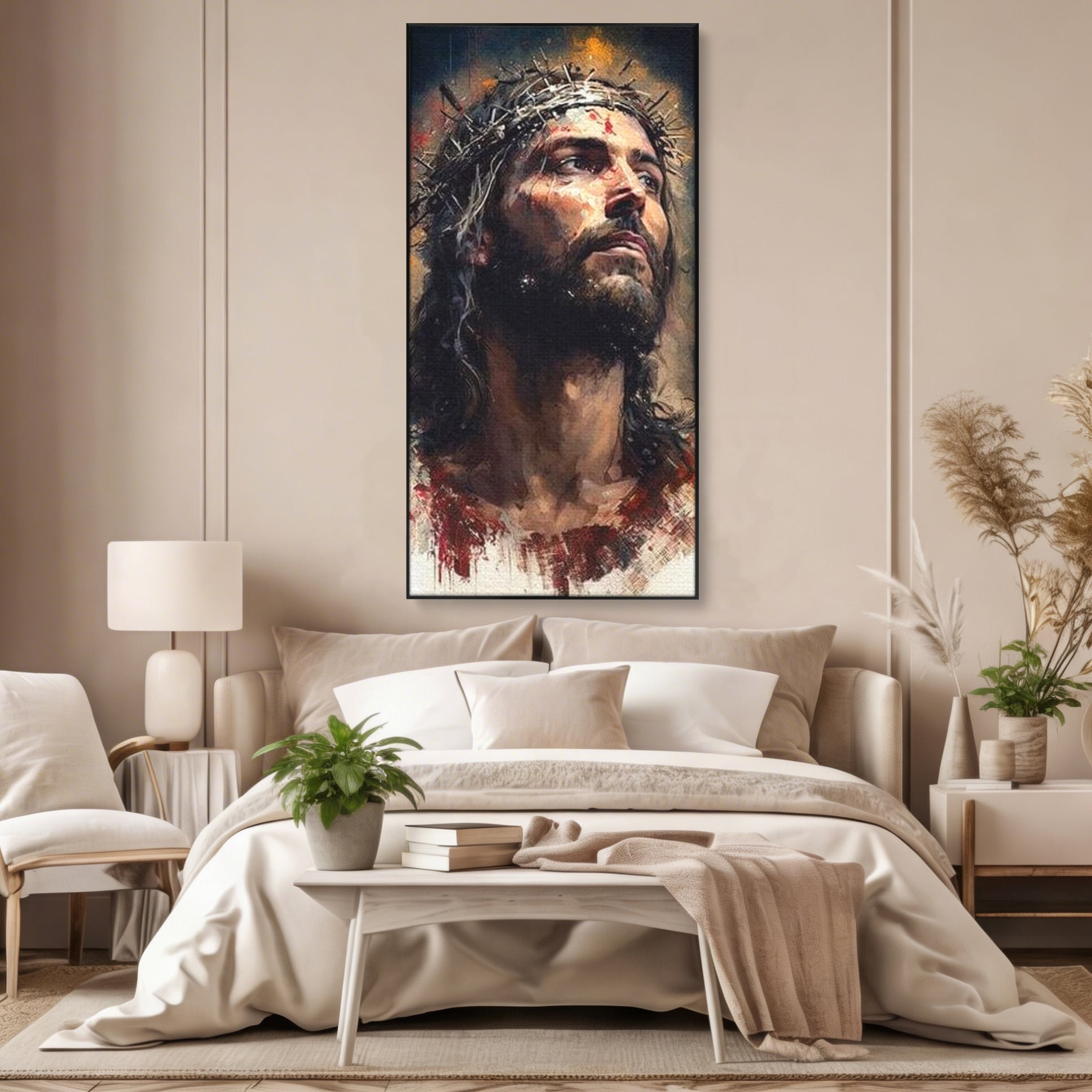 Tablou Canvas Premium LuxCanva® H1032, Patimile Mantuitorului, Iisus, Credinta, Mantuire, Sacrificiu, Coroana de Spini, Forta Interioara, Arta Religioasa, Living, Dormitor