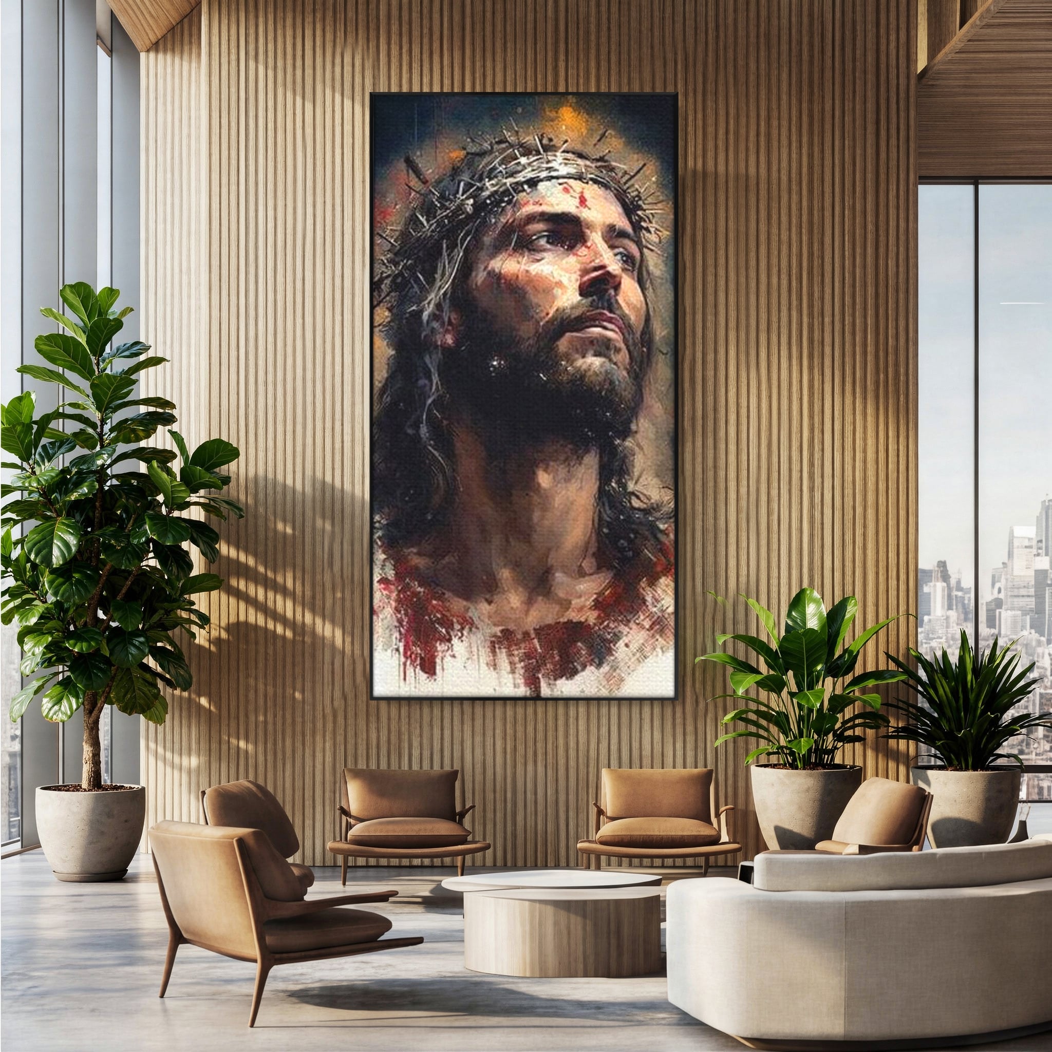 Tablou Canvas Premium LuxCanva® H1032, Patimile Mantuitorului, Iisus, Credinta, Mantuire, Sacrificiu, Coroana de Spini, Forta Interioara, Arta Religioasa, Living, Dormitor