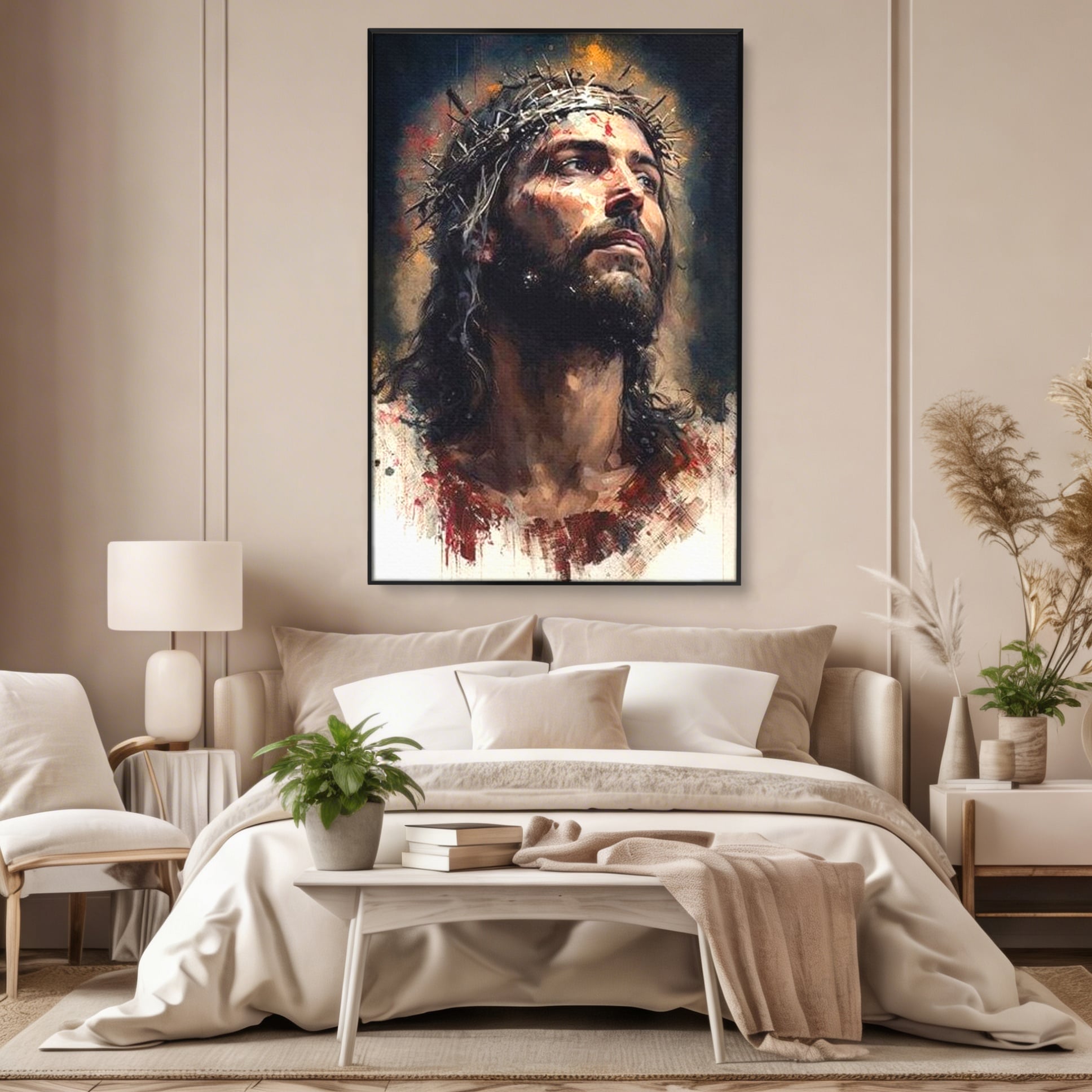 Tablou Canvas Premium LuxCanva® H1032, Patimile Mantuitorului, Iisus, Credinta, Mantuire, Sacrificiu, Coroana de Spini, Forta Interioara, Arta Religioasa, Living, Dormitor