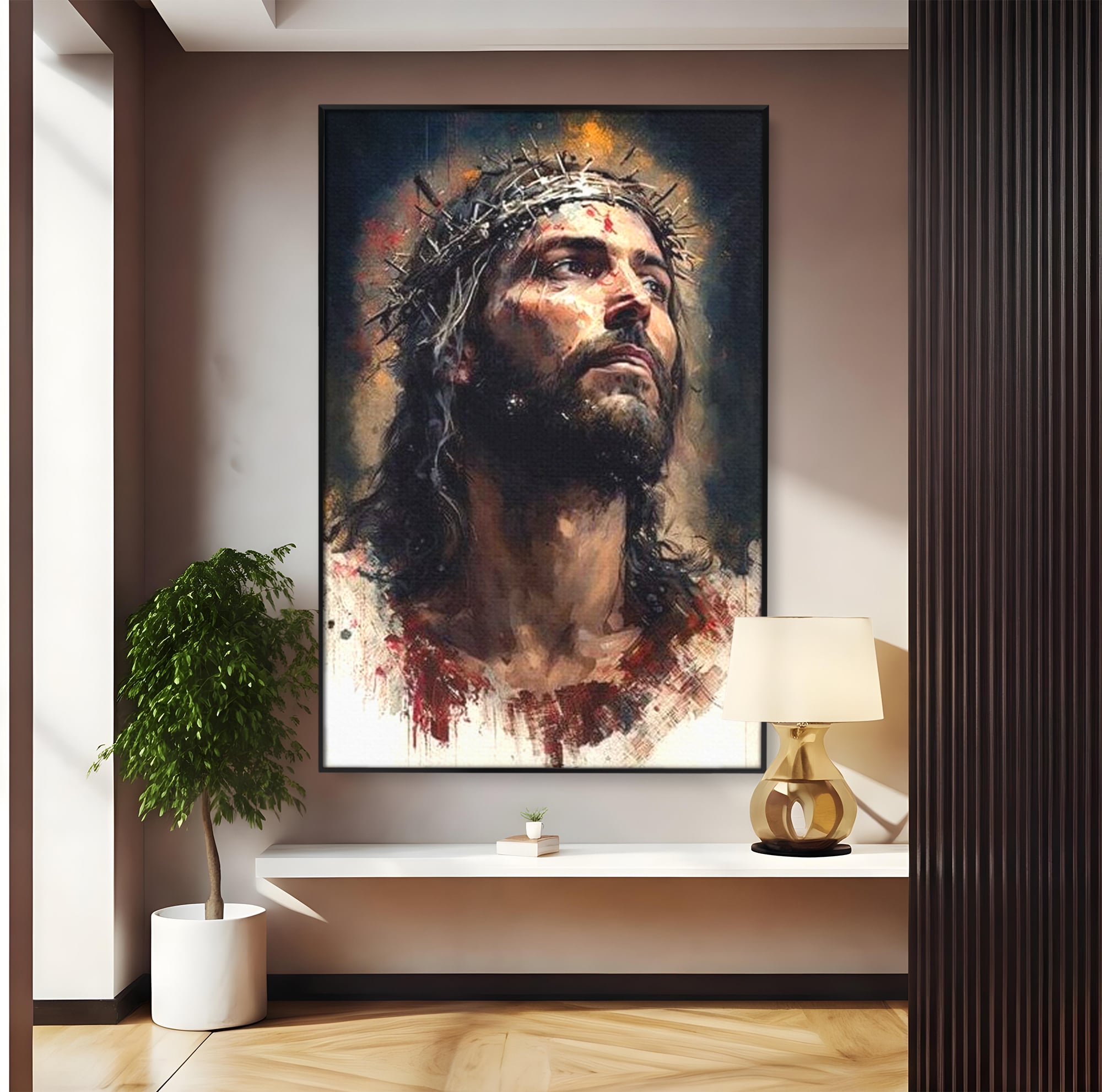 Tablou Canvas Premium LuxCanva® H1032, Patimile Mantuitorului, Iisus, Credinta, Mantuire, Sacrificiu, Coroana de Spini, Forta Interioara, Arta Religioasa, Living, Dormitor