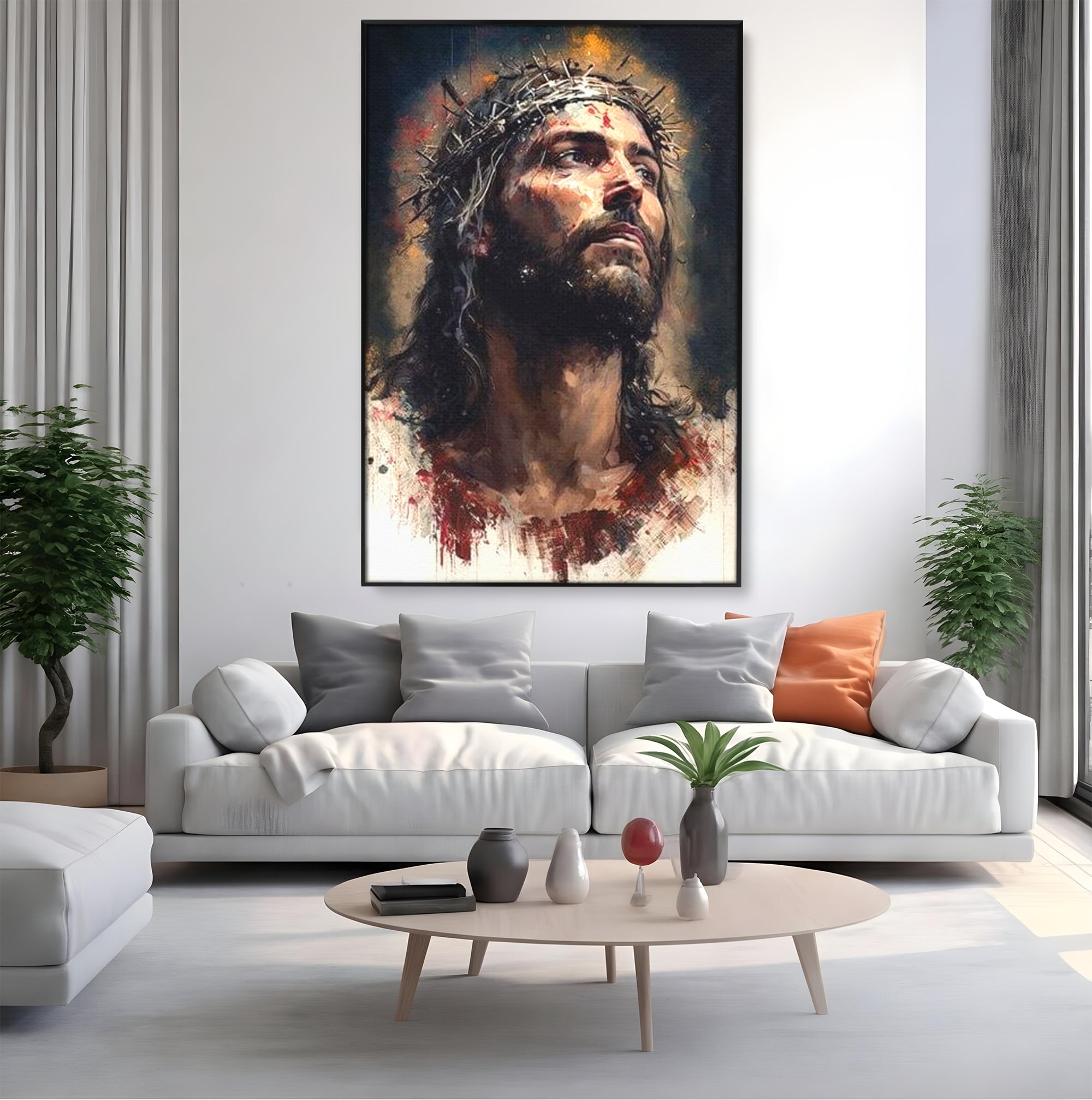Tablou Canvas Premium LuxCanva® H1032, Patimile Mantuitorului, Iisus, Credinta, Mantuire, Sacrificiu, Coroana de Spini, Forta Interioara, Arta Religioasa, Living, Dormitor