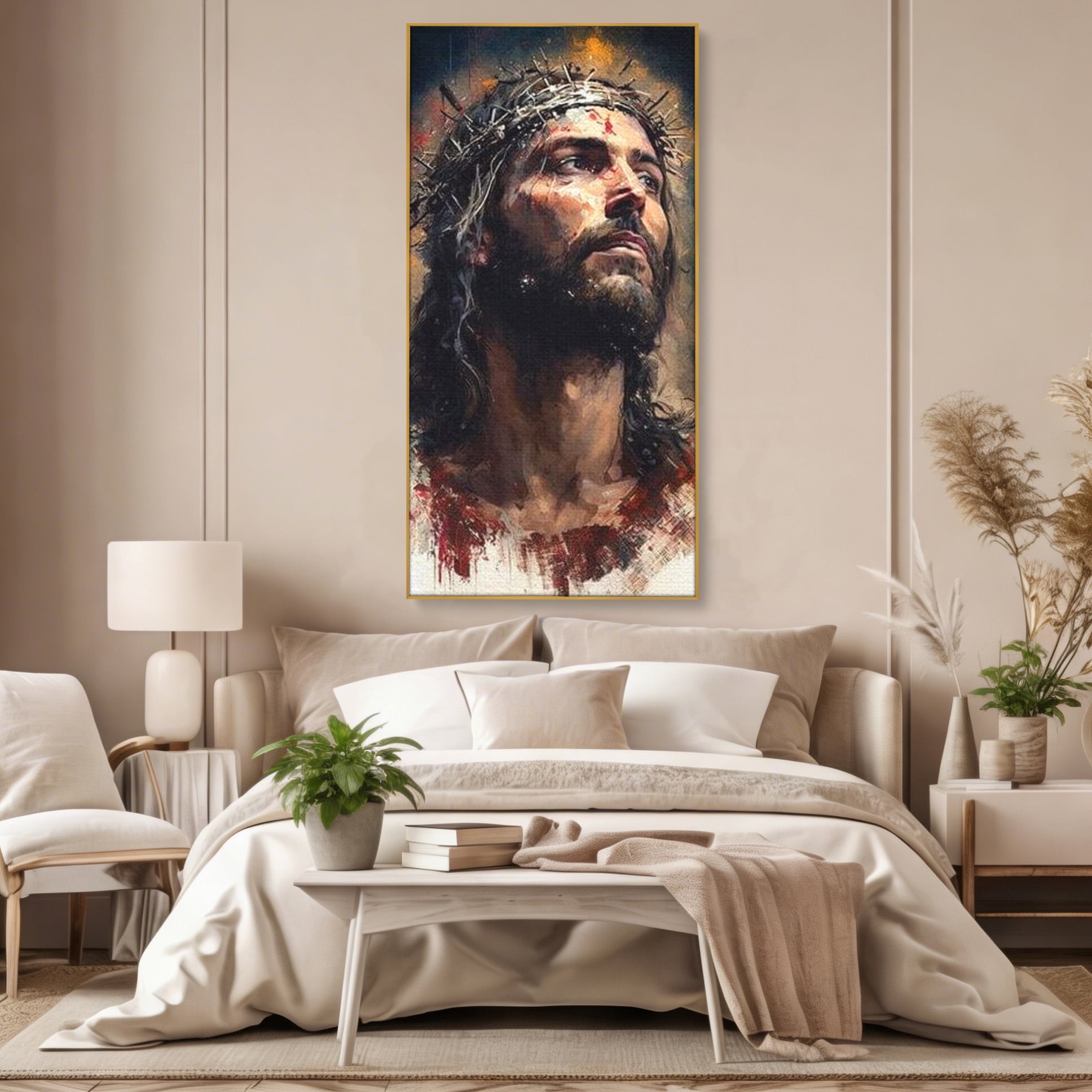 Tablou Canvas Premium LuxCanva® H1032, Patimile Mantuitorului, Iisus, Credinta, Mantuire, Sacrificiu, Coroana de Spini, Forta Interioara, Arta Religioasa, Living, Dormitor