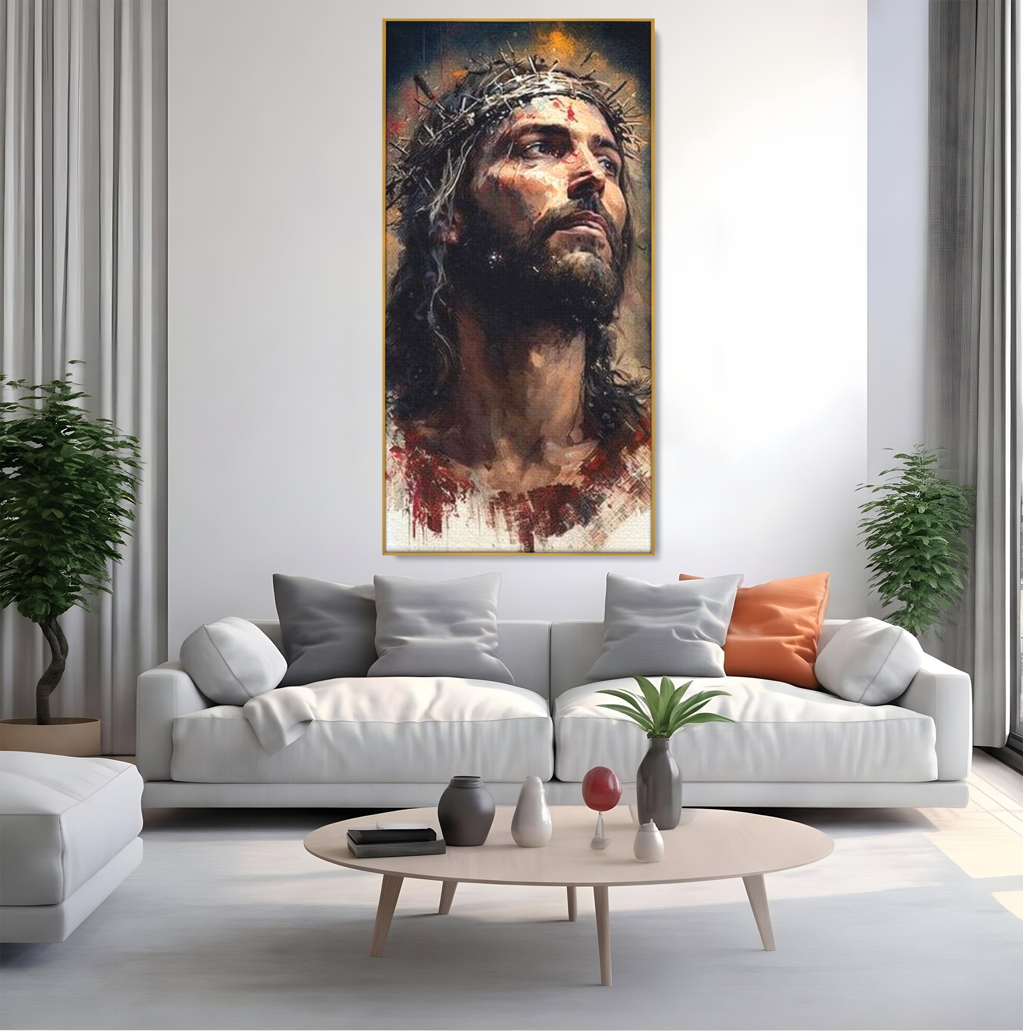 Tablou Canvas Premium LuxCanva® H1032, Patimile Mantuitorului, Iisus, Credinta, Mantuire, Sacrificiu, Coroana de Spini, Forta Interioara, Arta Religioasa, Living, Dormitor