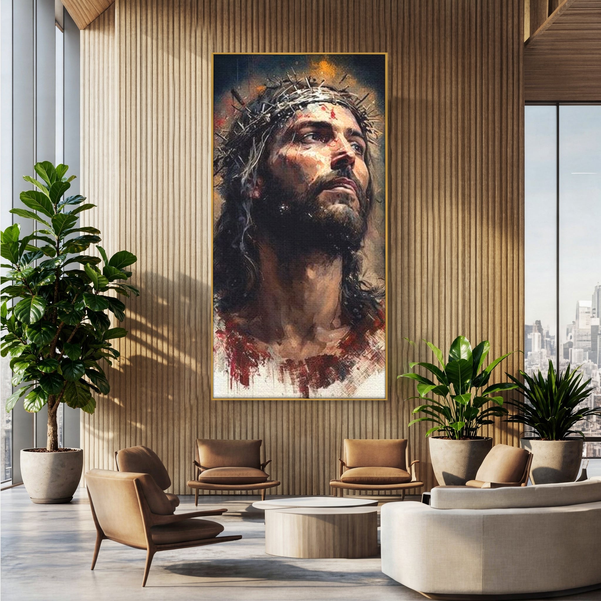 Tablou Canvas Premium LuxCanva® H1032, Patimile Mantuitorului, Iisus, Credinta, Mantuire, Sacrificiu, Coroana de Spini, Forta Interioara, Arta Religioasa, Living, Dormitor