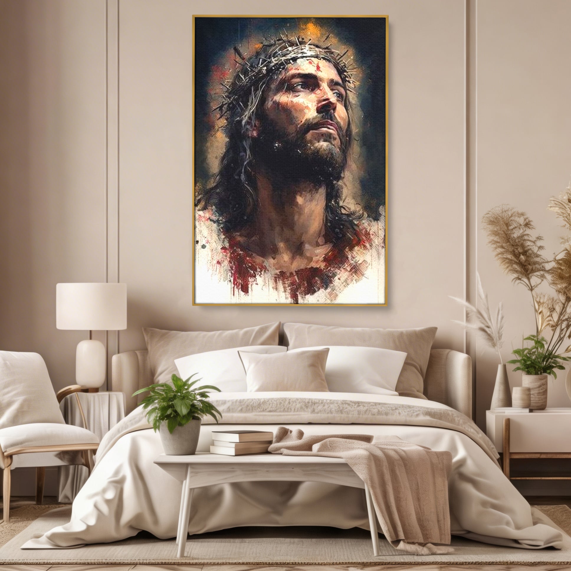 Tablou Canvas Premium LuxCanva® H1032, Patimile Mantuitorului, Iisus, Credinta, Mantuire, Sacrificiu, Coroana de Spini, Forta Interioara, Arta Religioasa, Living, Dormitor