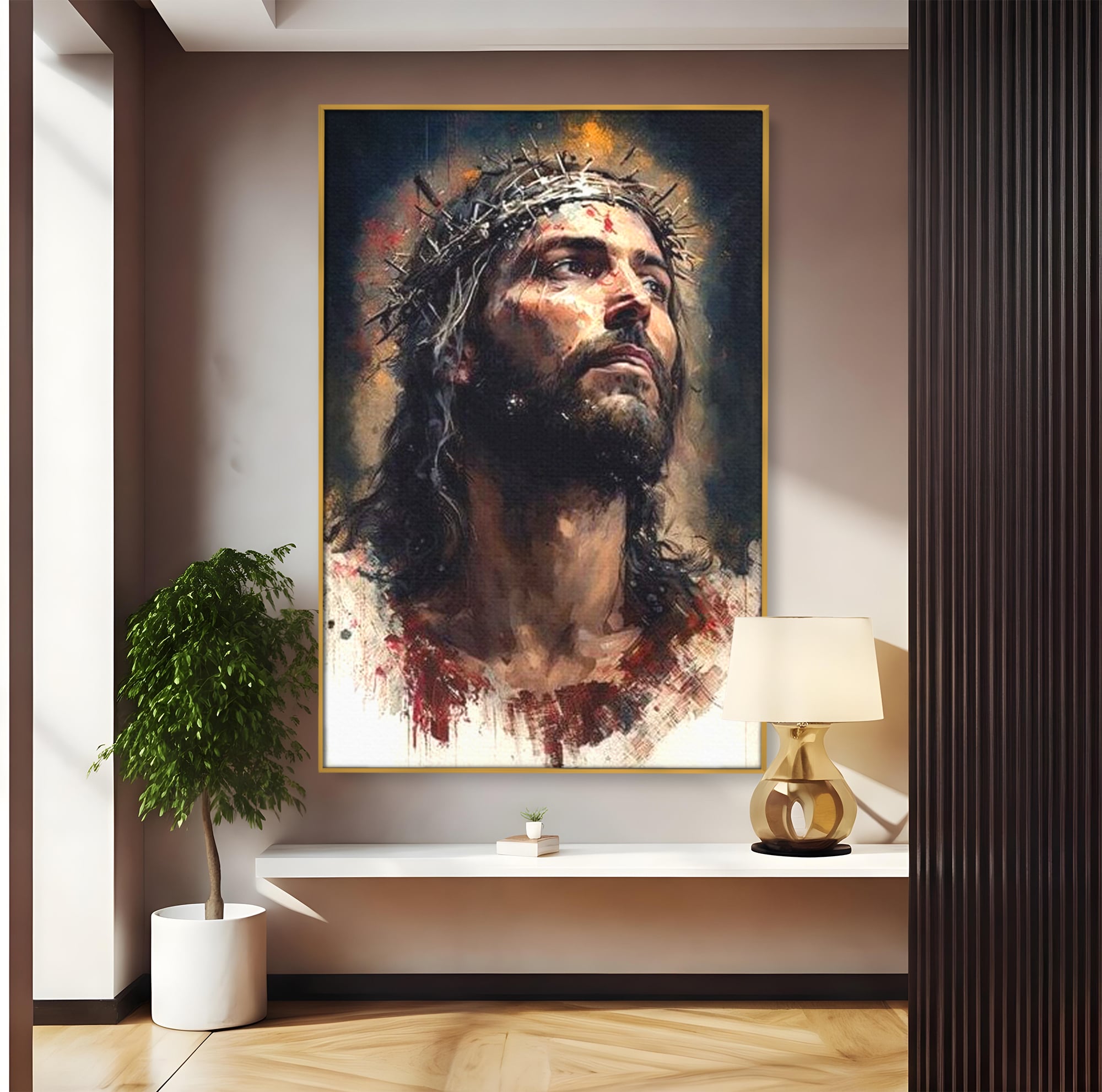 Tablou Canvas Premium LuxCanva® H1032, Patimile Mantuitorului, Iisus, Credinta, Mantuire, Sacrificiu, Coroana de Spini, Forta Interioara, Arta Religioasa, Living, Dormitor