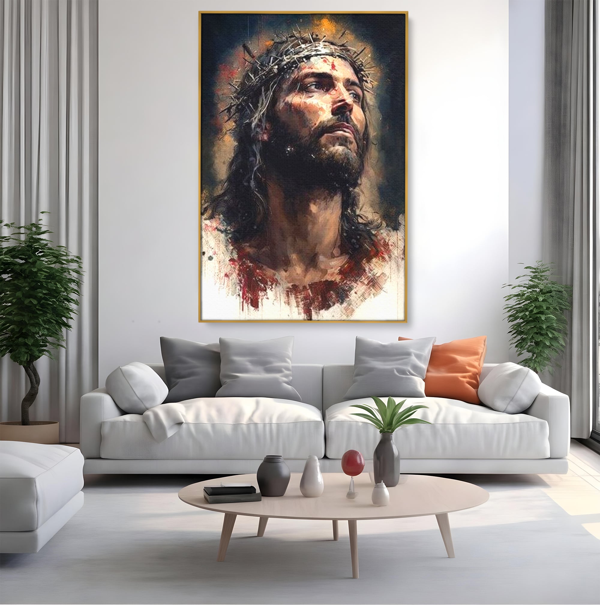 Tablou Canvas Premium LuxCanva® H1032, Patimile Mantuitorului, Iisus, Credinta, Mantuire, Sacrificiu, Coroana de Spini, Forta Interioara, Arta Religioasa, Living, Dormitor