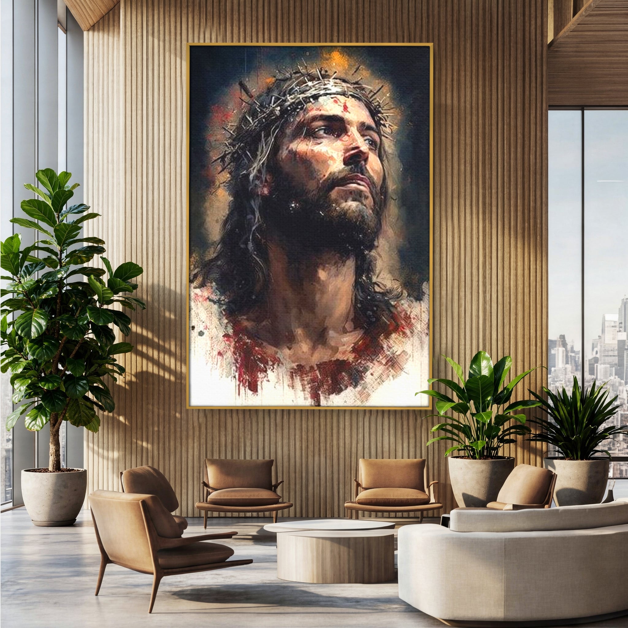 Tablou Canvas Premium LuxCanva® H1032, Patimile Mantuitorului, Iisus, Credinta, Mantuire, Sacrificiu, Coroana de Spini, Forta Interioara, Arta Religioasa, Living, Dormitor