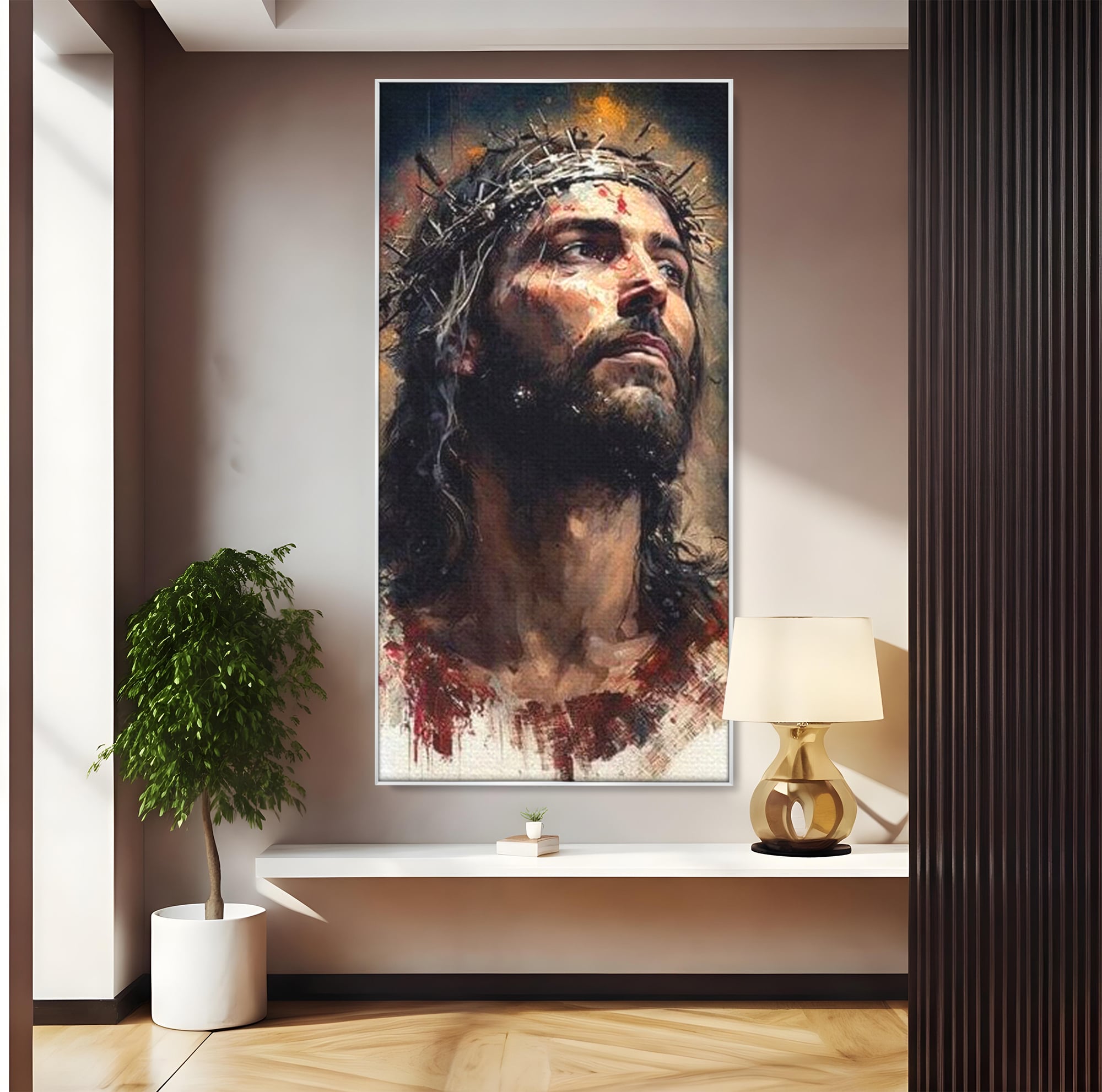 Tablou Canvas Premium LuxCanva® H1032, Patimile Mantuitorului, Iisus, Credinta, Mantuire, Sacrificiu, Coroana de Spini, Forta Interioara, Arta Religioasa, Living, Dormitor