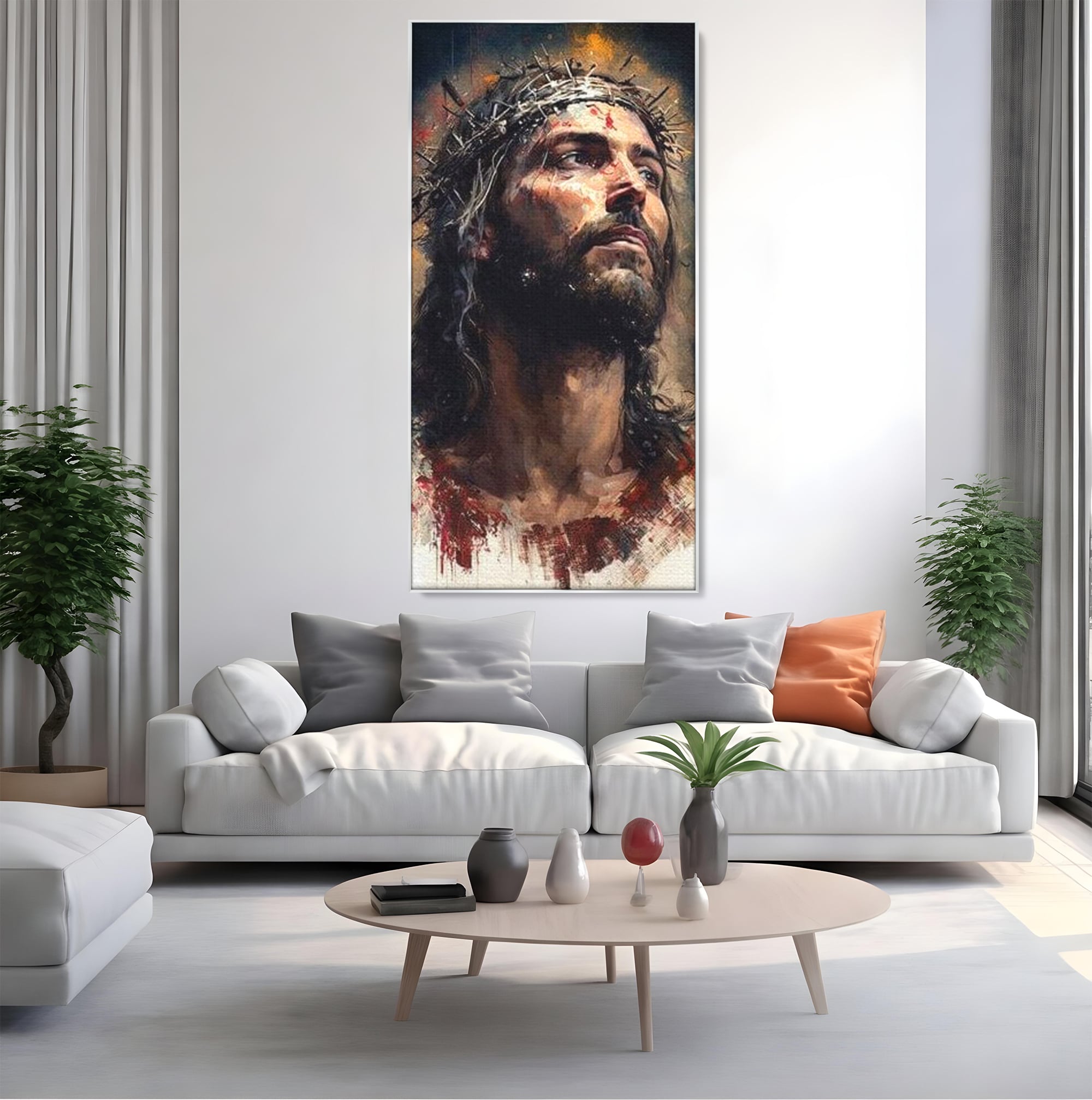 Tablou Canvas Premium LuxCanva® H1032, Patimile Mantuitorului, Iisus, Credinta, Mantuire, Sacrificiu, Coroana de Spini, Forta Interioara, Arta Religioasa, Living, Dormitor