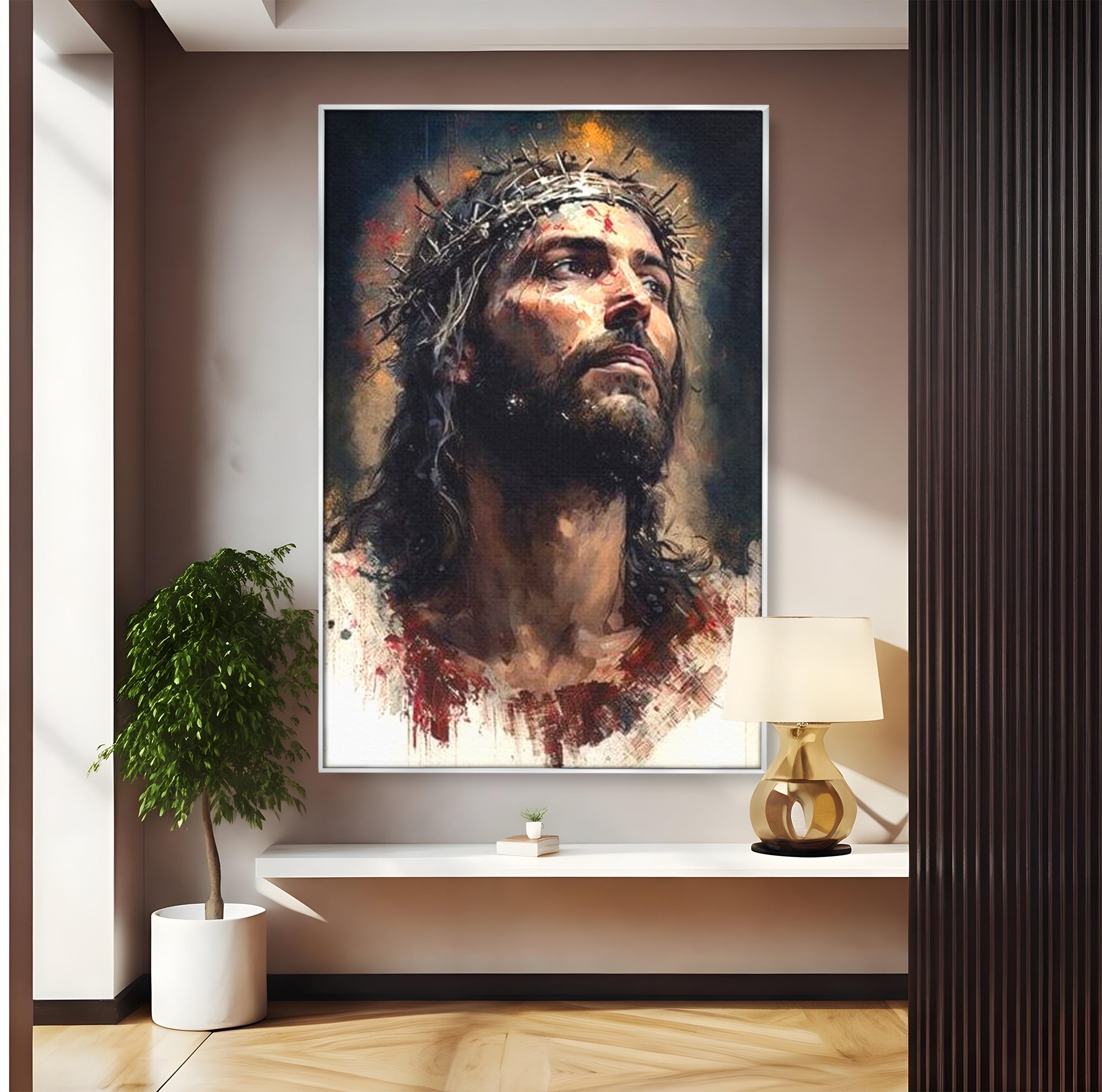 Tablou Canvas Premium LuxCanva® H1032, Patimile Mantuitorului, Iisus, Credinta, Mantuire, Sacrificiu, Coroana de Spini, Forta Interioara, Arta Religioasa, Living, Dormitor