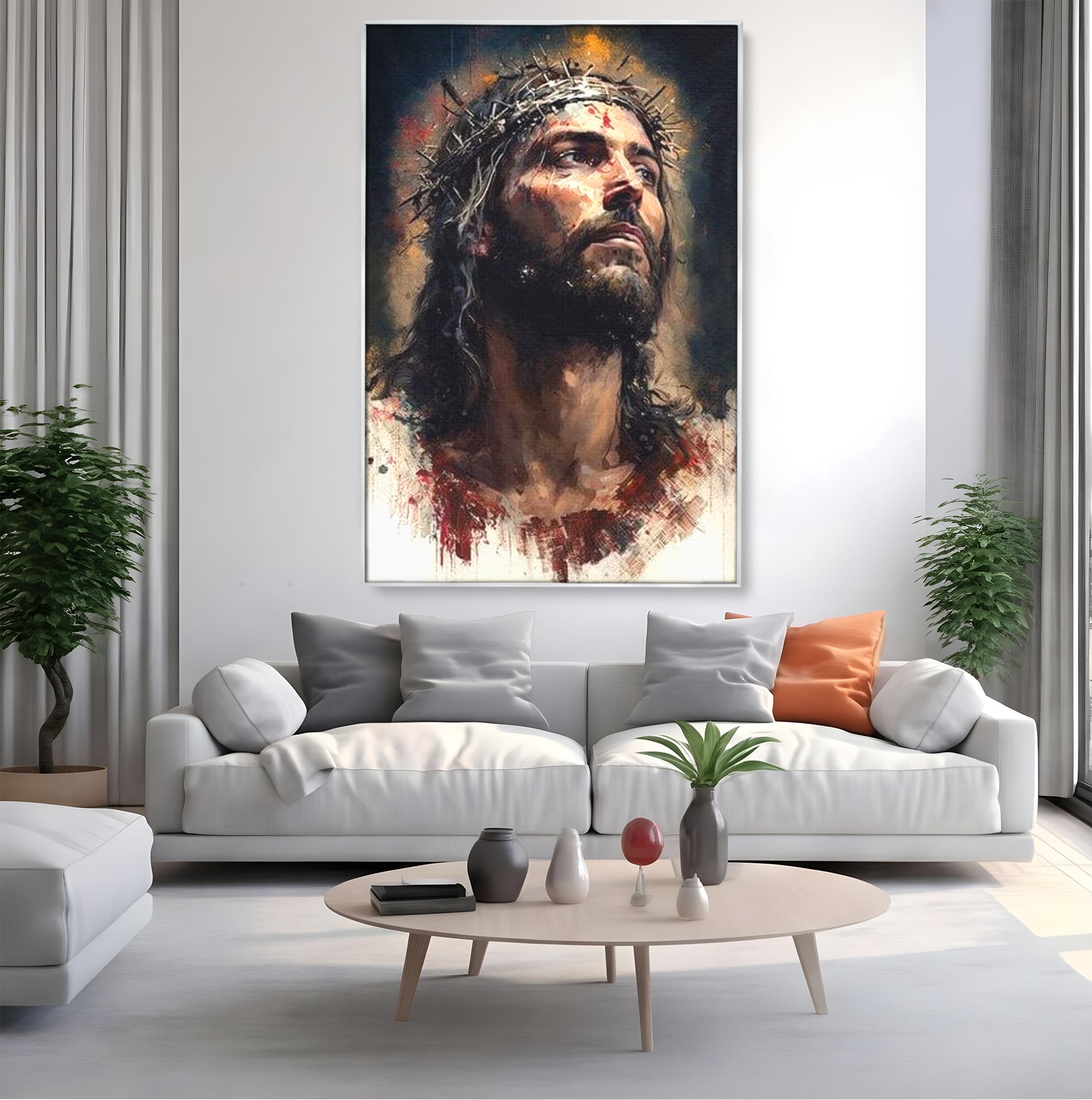 Tablou Canvas Premium LuxCanva® H1032, Patimile Mantuitorului, Iisus, Credinta, Mantuire, Sacrificiu, Coroana de Spini, Forta Interioara, Arta Religioasa, Living, Dormitor