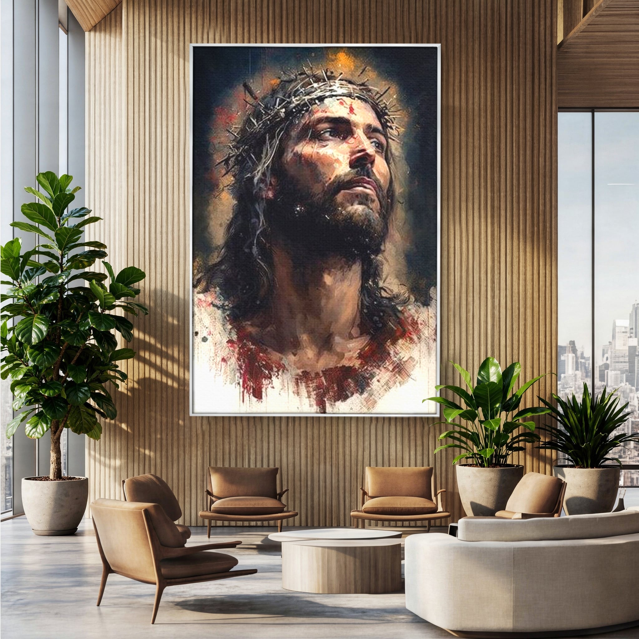 Tablou Canvas Premium LuxCanva® H1032, Patimile Mantuitorului, Iisus, Credinta, Mantuire, Sacrificiu, Coroana de Spini, Forta Interioara, Arta Religioasa, Living, Dormitor