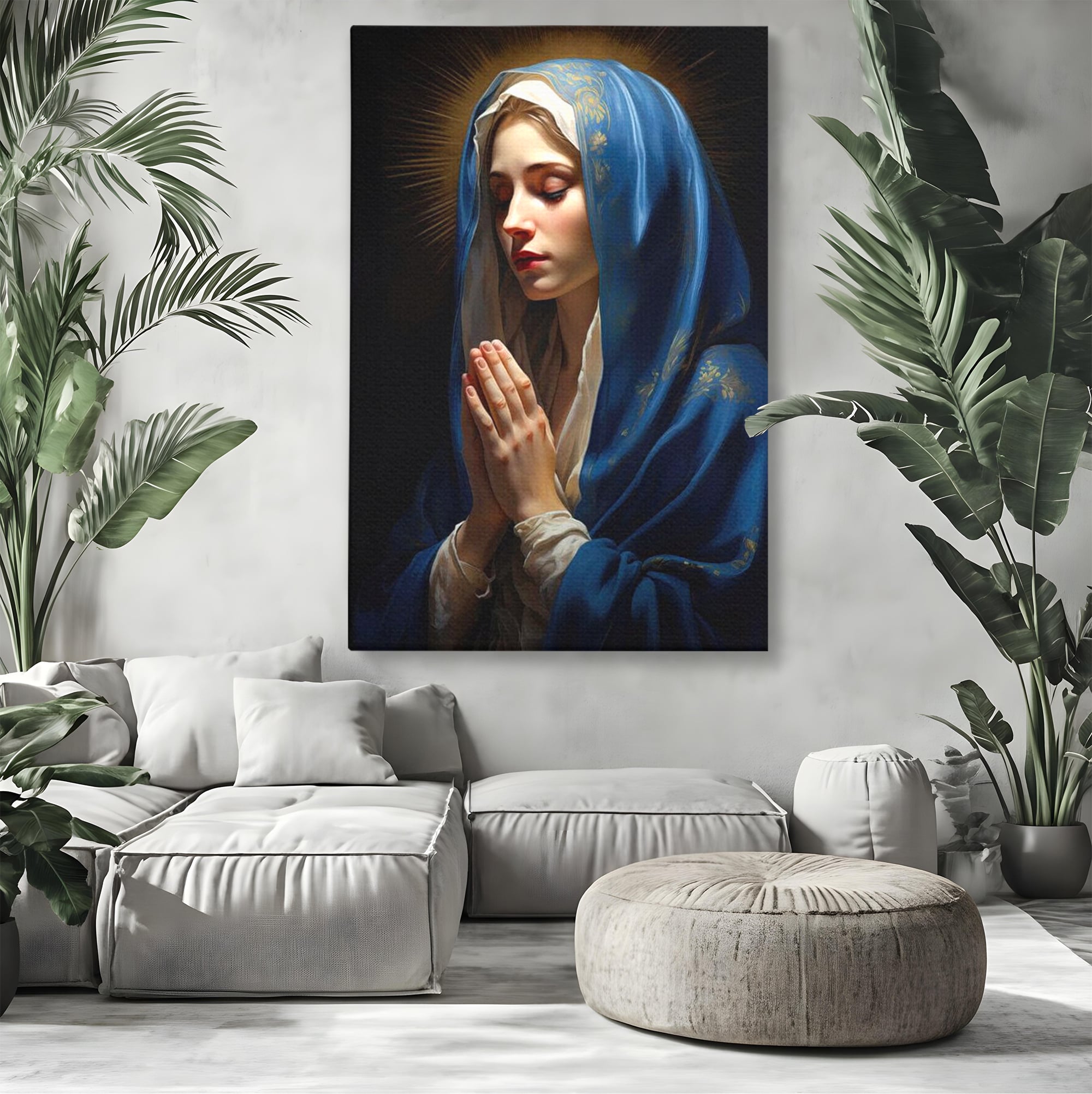 Tablou Canvas Premium LuxCanva® H1035, Rugaciunea Fecioarei, Fecioara Maria, Divinitate, Lumina, Credinta, Har, Rugaciune, Pace, Binecuvantare, Living, Dormitor