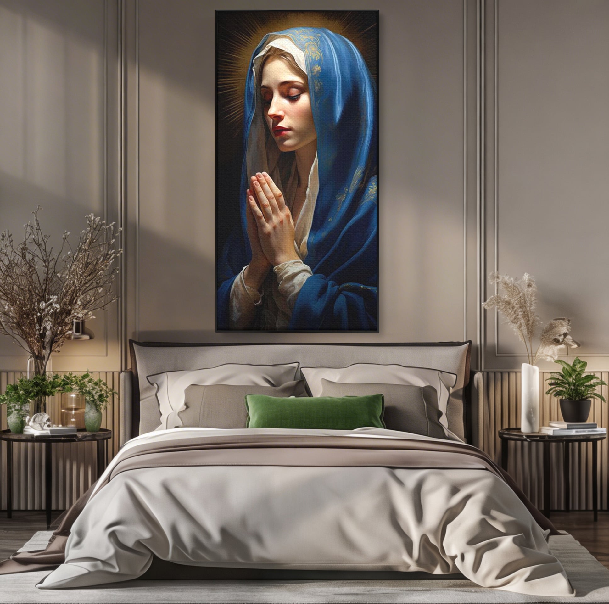 Tablou Canvas Premium LuxCanva® H1035, Rugaciunea Fecioarei, Fecioara Maria, Divinitate, Lumina, Credinta, Har, Rugaciune, Pace, Binecuvantare, Living, Dormitor