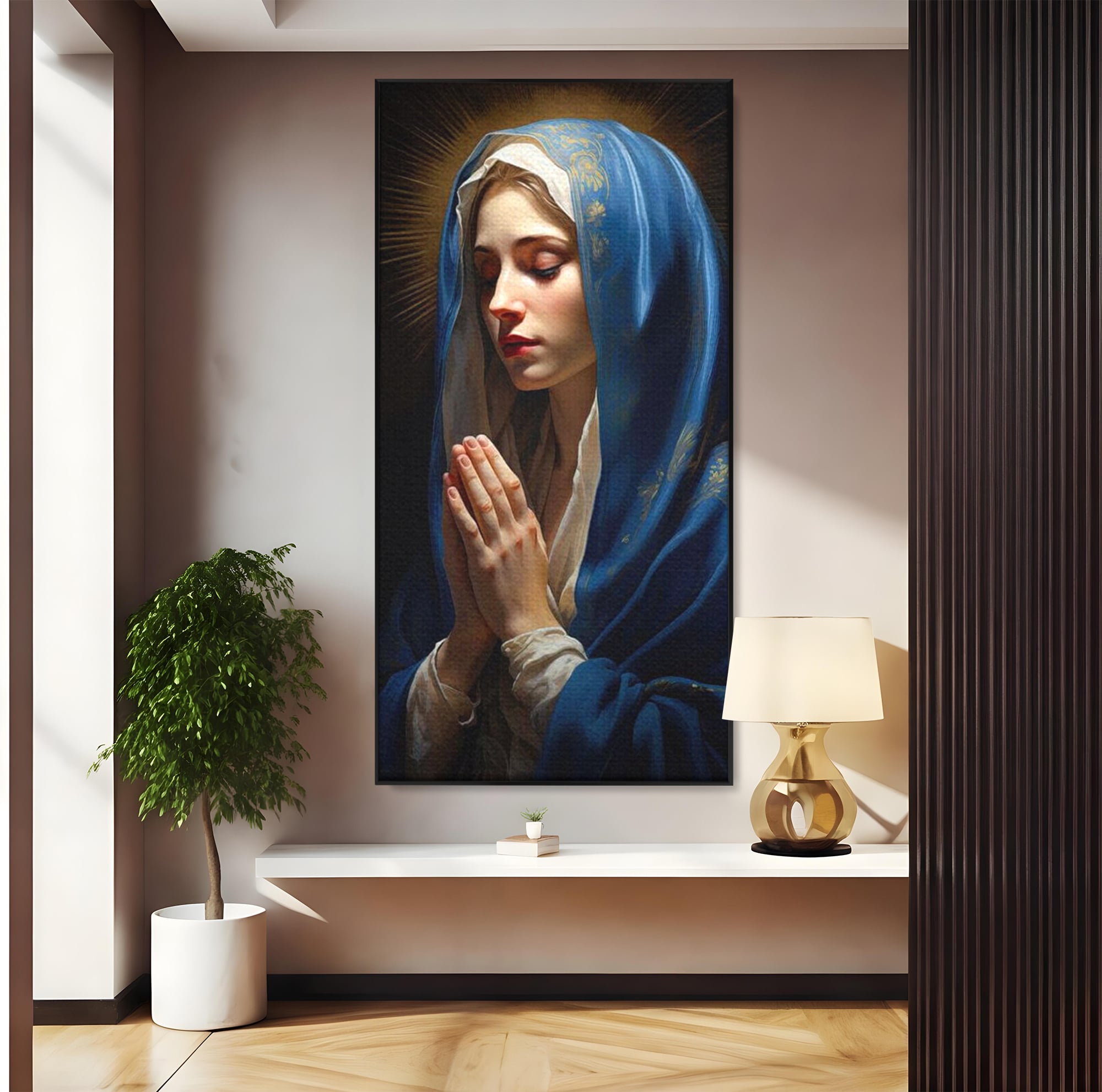 Tablou Canvas Premium LuxCanva® H1035, Rugaciunea Fecioarei, Fecioara Maria, Divinitate, Lumina, Credinta, Har, Rugaciune, Pace, Binecuvantare, Living, Dormitor