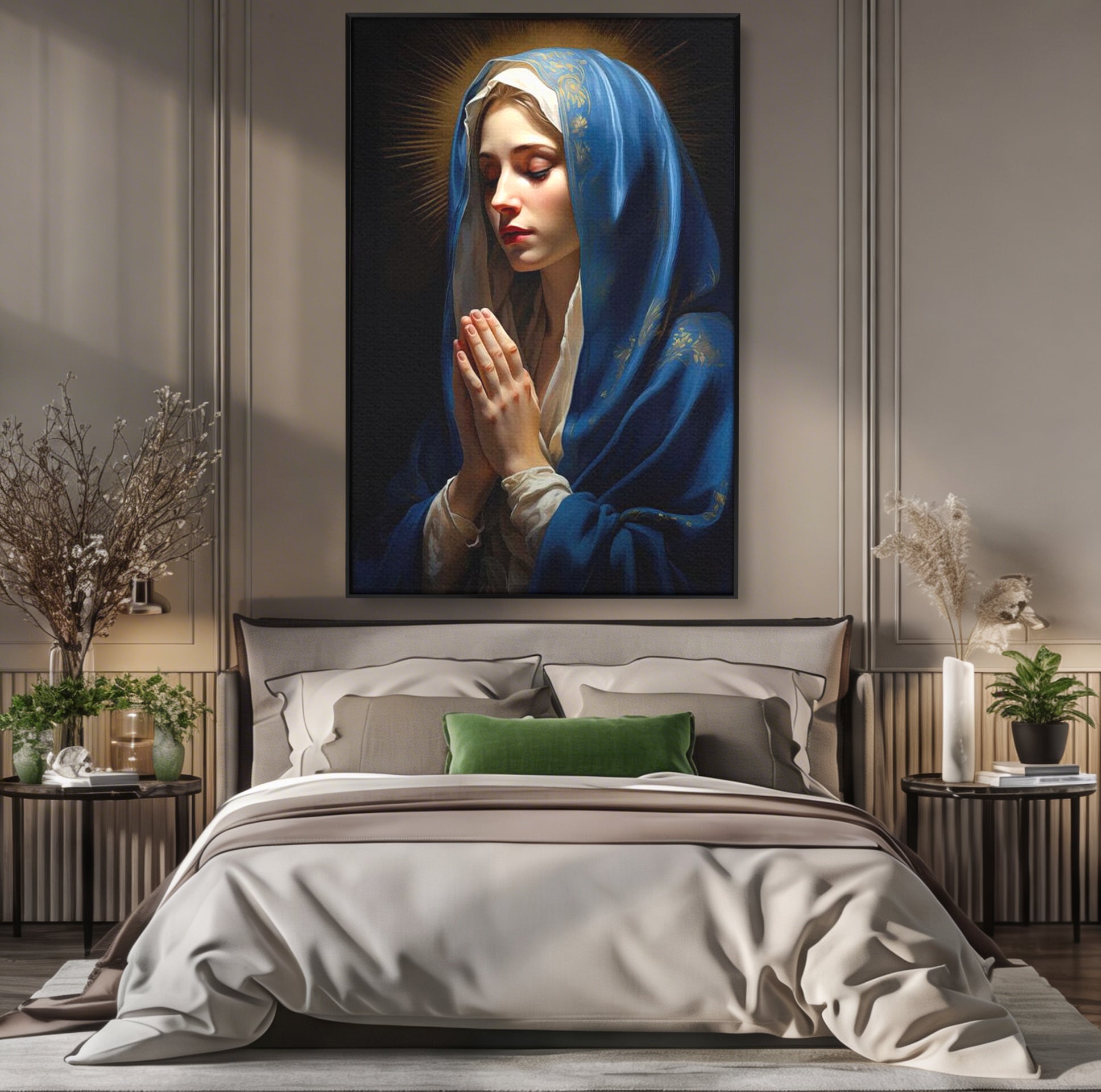 Tablou Canvas Premium LuxCanva® H1035, Rugaciunea Fecioarei, Fecioara Maria, Divinitate, Lumina, Credinta, Har, Rugaciune, Pace, Binecuvantare, Living, Dormitor